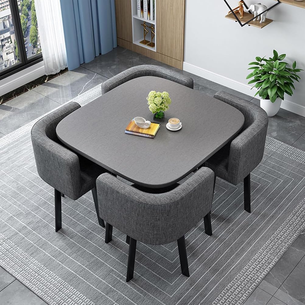 AYCDL Modern Dining Table Set with 4 Durable Chairs Compact Round/Square Kitchen Furniture Ideal for Home Conference and Meeting Rooms 90cm Size Stylish Rec,29-80cm