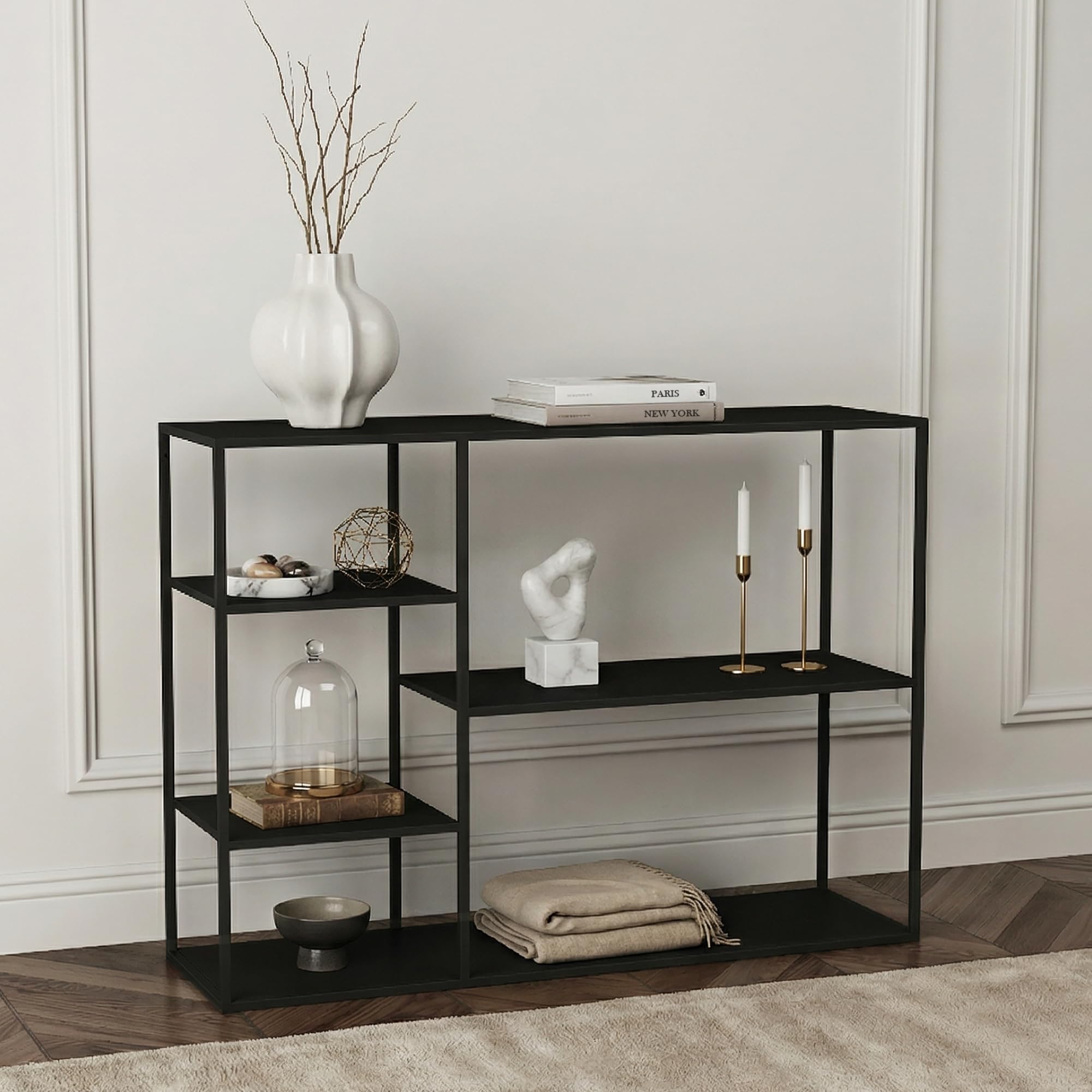 [en.casa] Standregal Isojoki Bücherregal Metallregal Wohnzimmer Schwarz Regal stehend 120 x 35 x 88 cm