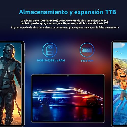 Vista 6 de Tablet Android 14, tabletas de 10 pulgadas, procesador Octa Core, 10GB+64GB+512GB de expansión, pantalla IPS HD 1280x800, Wi-Fi6, cámara dual