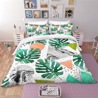 Odot Green Leaf Bedding Set, 3D Tropical Cactus Printing 3 Pieces (Duvet Cover & Pillowcases) Microfiber Polyester Breathable Single Double King Size Bed Girls Boys (240×220cm,Turtle Leaf)