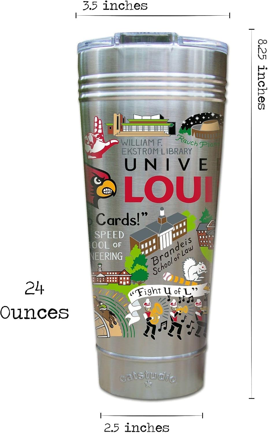 catstudio, University of Louisville Collegiate Thermal Tumbler | Triple Wall Insulation With Non Slip Bottom | Great College Travel Cup for Water, Coffee, Tea, or Smoothies