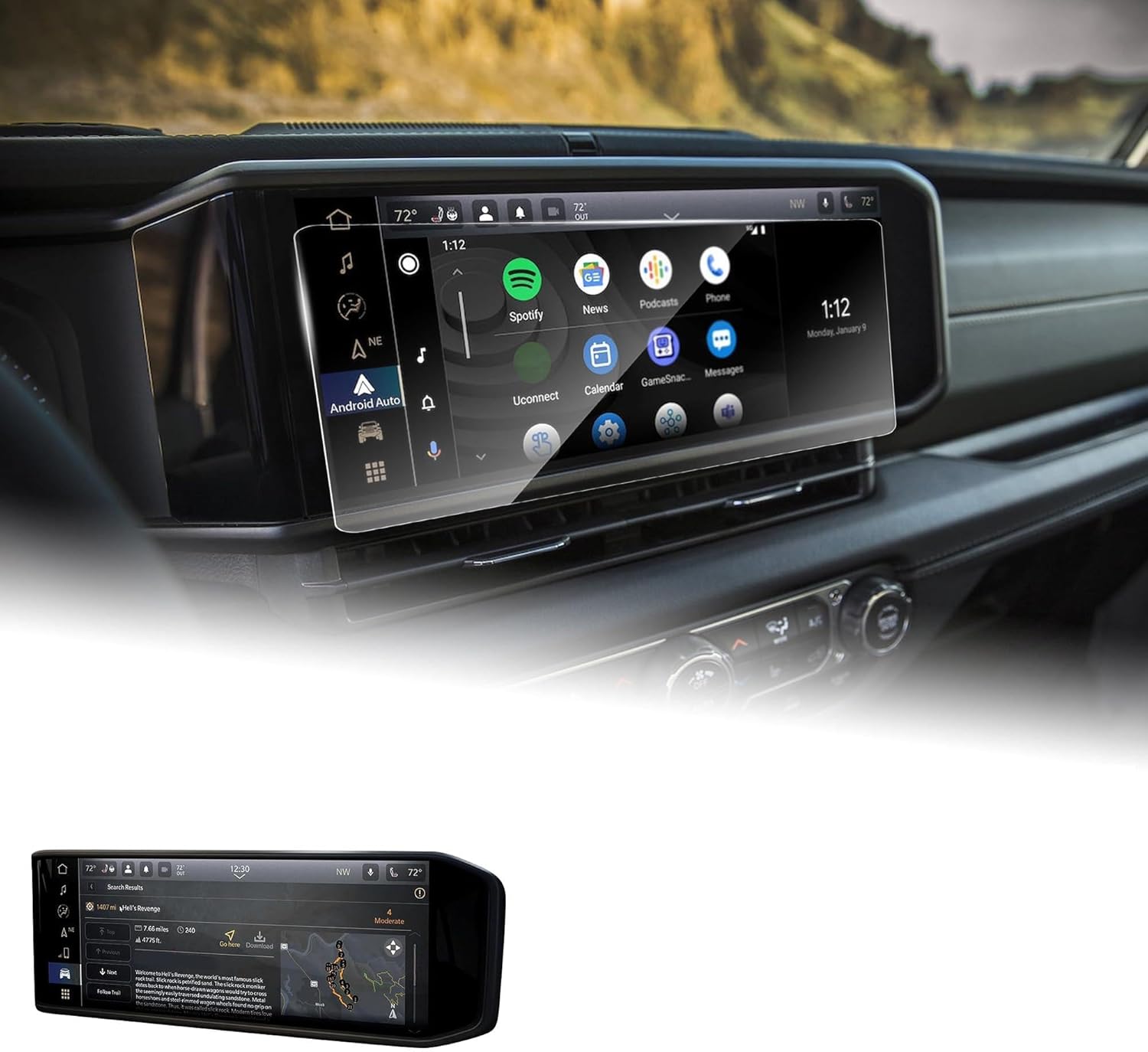 12.3" Tempered Glass Screen Protector Fit for Jeep Wrangler JL Gladiator 2024 2025 2026 (4xe Sport Rubicon Sahara Willys Sport S),GPS Navigation HD Screen Protective Film