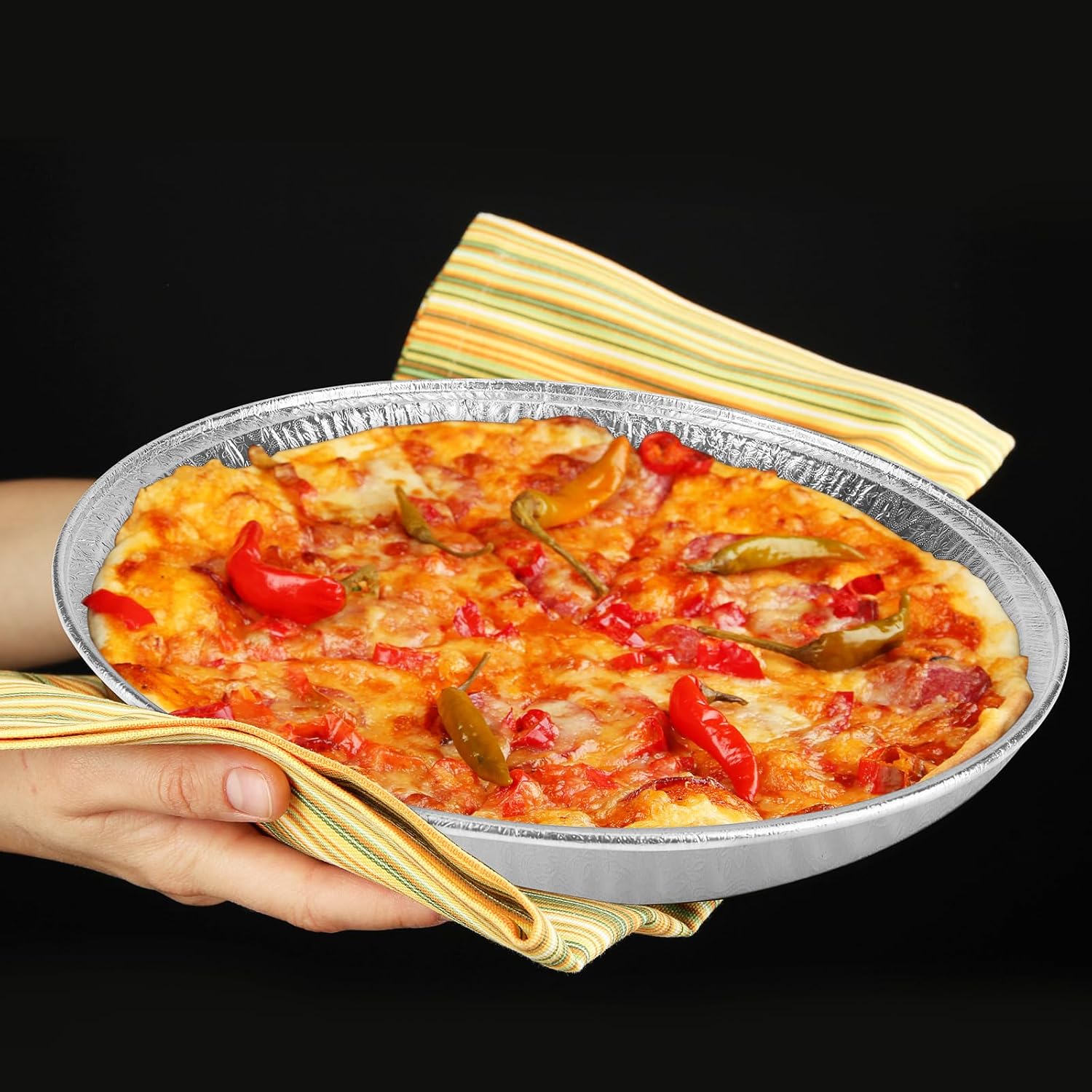 Roponan サービングプラッター 12インチ 大型 使い捨てアルミホイルサービングトレイ パーティー用 シルバーエンボス箔サービ