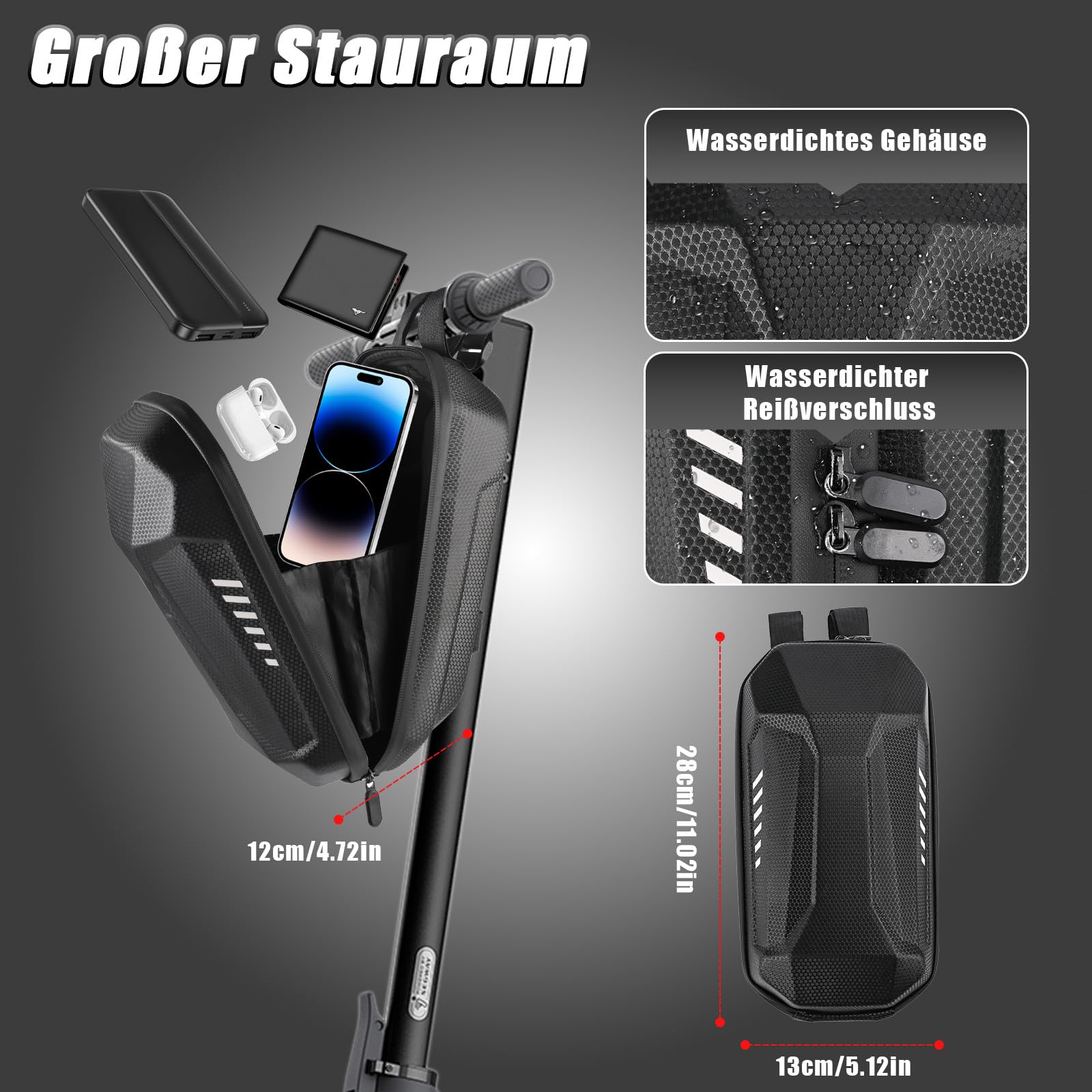 E Scooter Schloss, Handschellenschloss mit Schlüssel & wasserdichter Tasche, Schloss für E Scooter, Fahrrad & E-Bike, Hochsicherheitsschloss mit Gummi-Lock-Hülse (Schwarz)