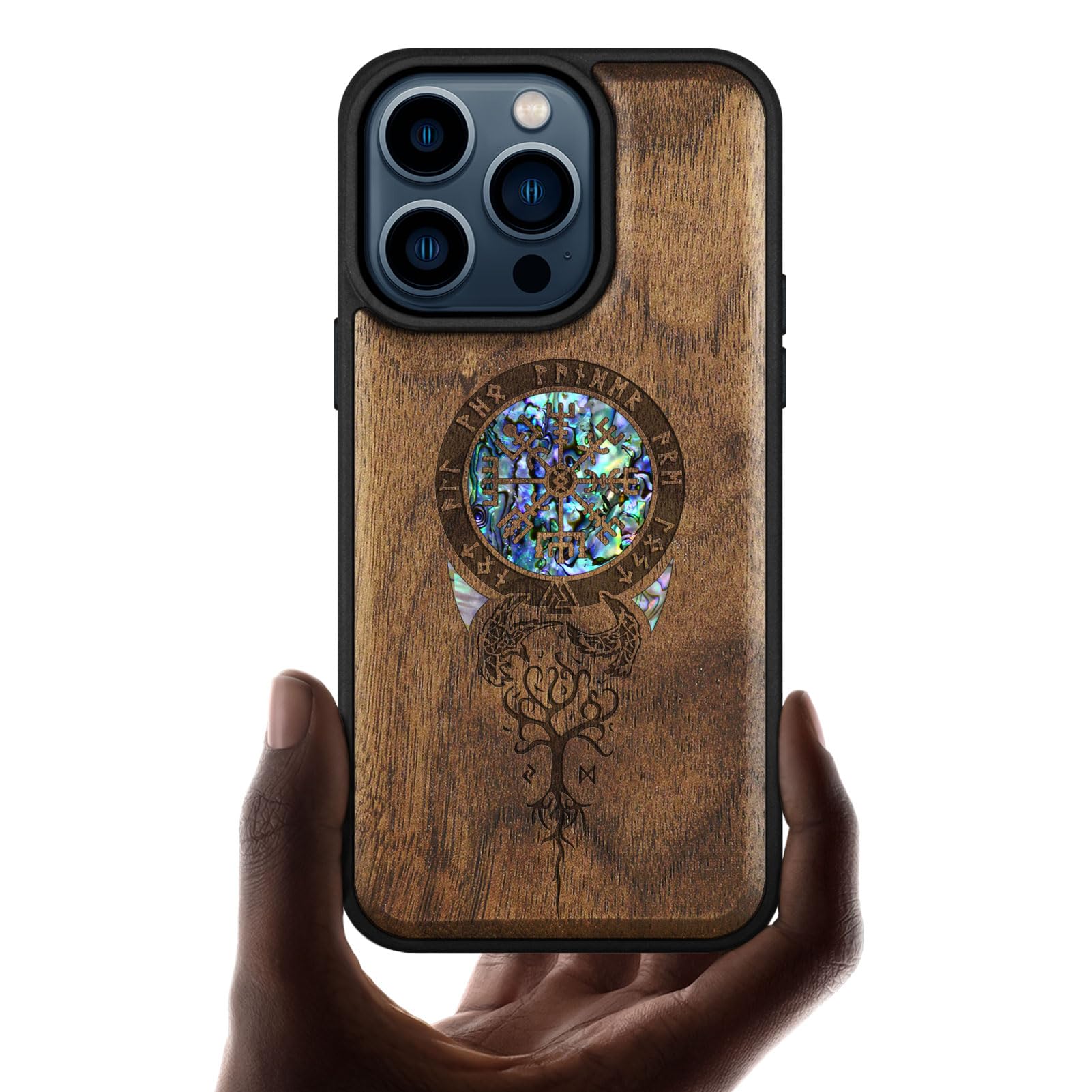 Carveit Wooden Case for iPhone 15 Pro Magnetic Case, Compatible with MagSafe Wireless Chargers, Shockproof Cover, Handmade Shell Inlaid & Wood Artisan