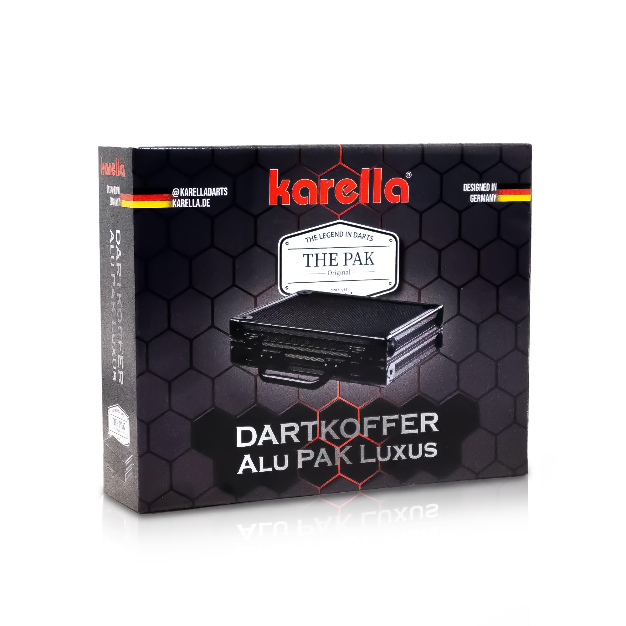 Karella Dartkoffer Alu PAK, großes Profi Dartcase für 4 Satz Darts, Fächer für Zubehör, robust mit Alu-Kantenschutz, in schwarz, Silber und Leopard