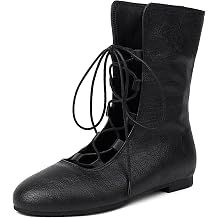 Women Vintage Flats Short Boots Lace Up COS Medieval Mens Faux Leather Gothic Shoes
