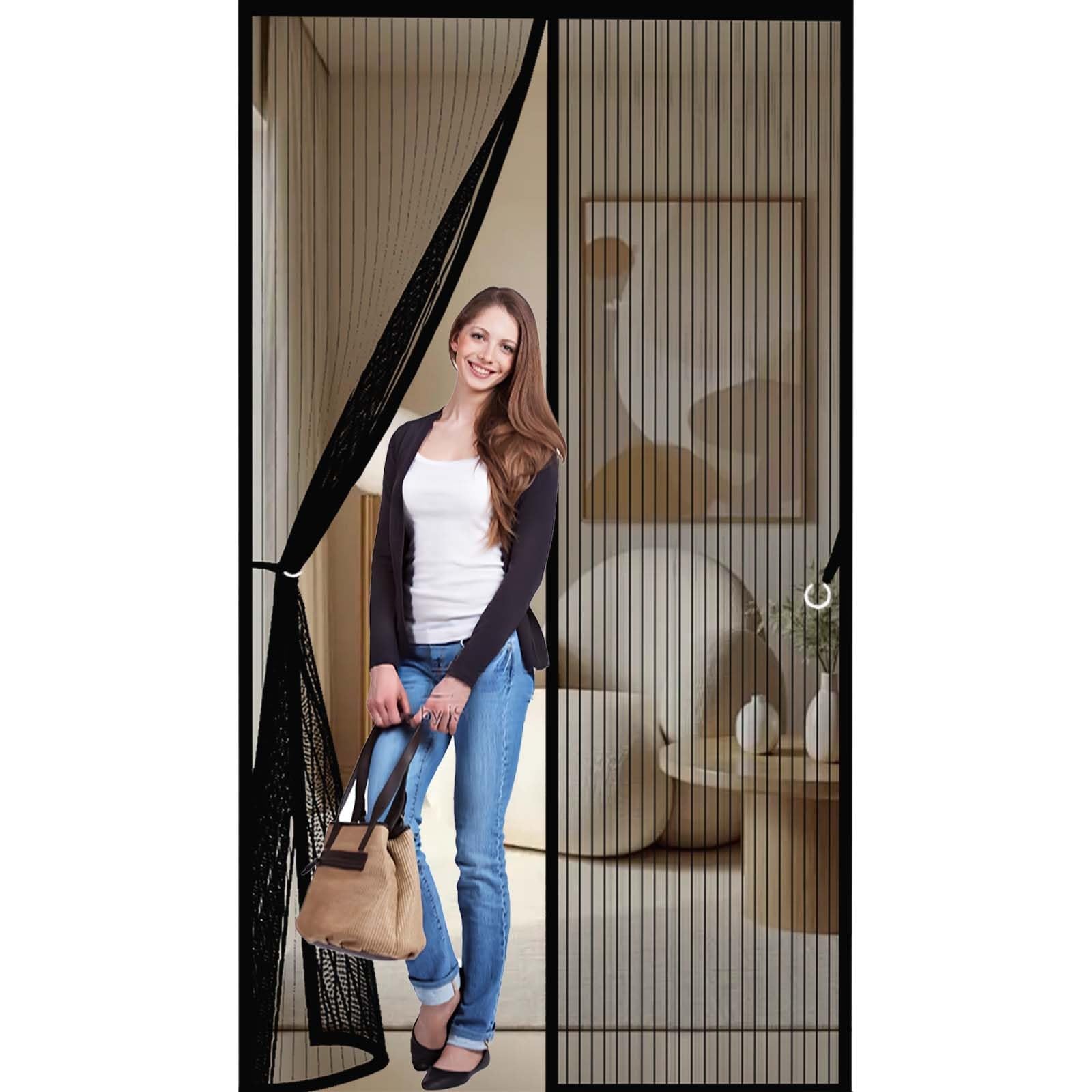 Feijdon Black Fly Curtains 106 X 252 Cm Durable, Keeps Bugs Out, Kid And Pet Friendly Heavy Duty Self-Sealing Fly Mesh Hundreds Of Sizes, Lets Fresh Air In,