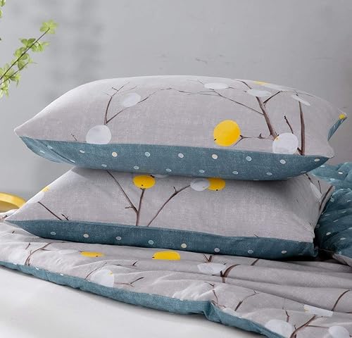 Miniatura 5 de SLEEPBELLA Edredón tamaño individual, juego de edredón de algodón de 600 hilos, hojas azul marino y gris, juego de cama alternativo de plumón de 2