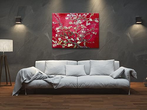 Miniatura 5 de Wieco Art Lienzo de reproducción de pinturas de Vincent Van Gogh con flor de almendro rojo extra grande, arte de pared para decoración del hogar y