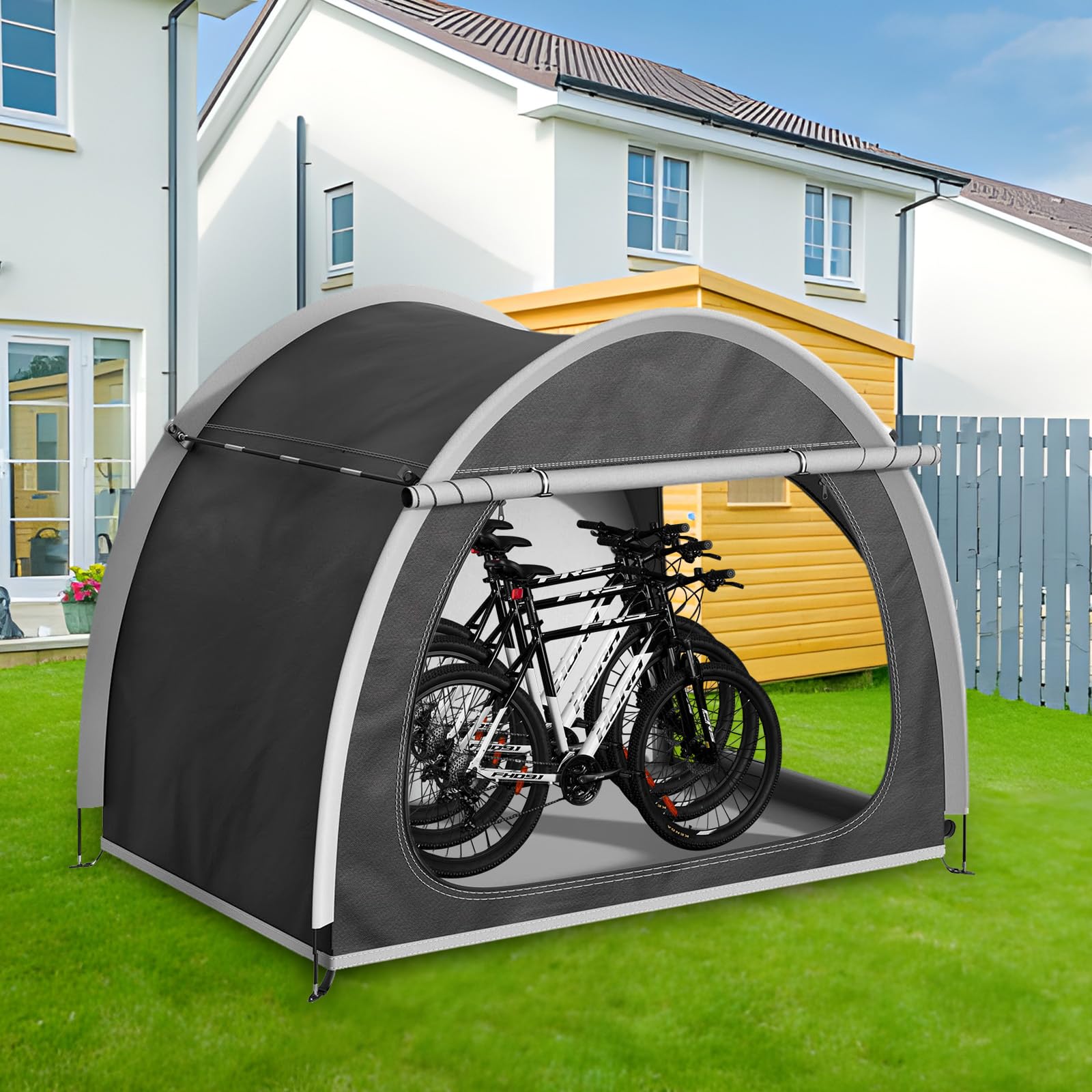 Abri Velo Exterieur, Housse Velo Extérieur Protection pour 2-4 Vélos, Cabanon Jardin, Abris de Jardin, Abri Moto, Cabane Imperméable et Anti-UV, Tente Rangement Carport, 210 x 150 x 165 cm