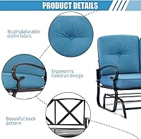 Vista 3 de Banco de Patio, Columpio Deslizante de Porche Sofá de Dos Plazas Mecedora para Exteriores, Silla de Marco de Acero con Cojín Grueso (Azul Pavo Real)
