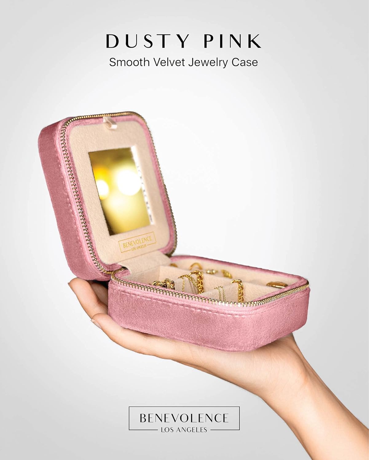 Plush Velvet Travel Jewelry Box Organizer | Travel Jewelry Organizer Box, Travel Jewelry Case | Small Jewelry Box for Women, Jewelry Travel Case | Earring Organizer with Mirror - Dusty Pink : Clothing, Shoes & Jewelry