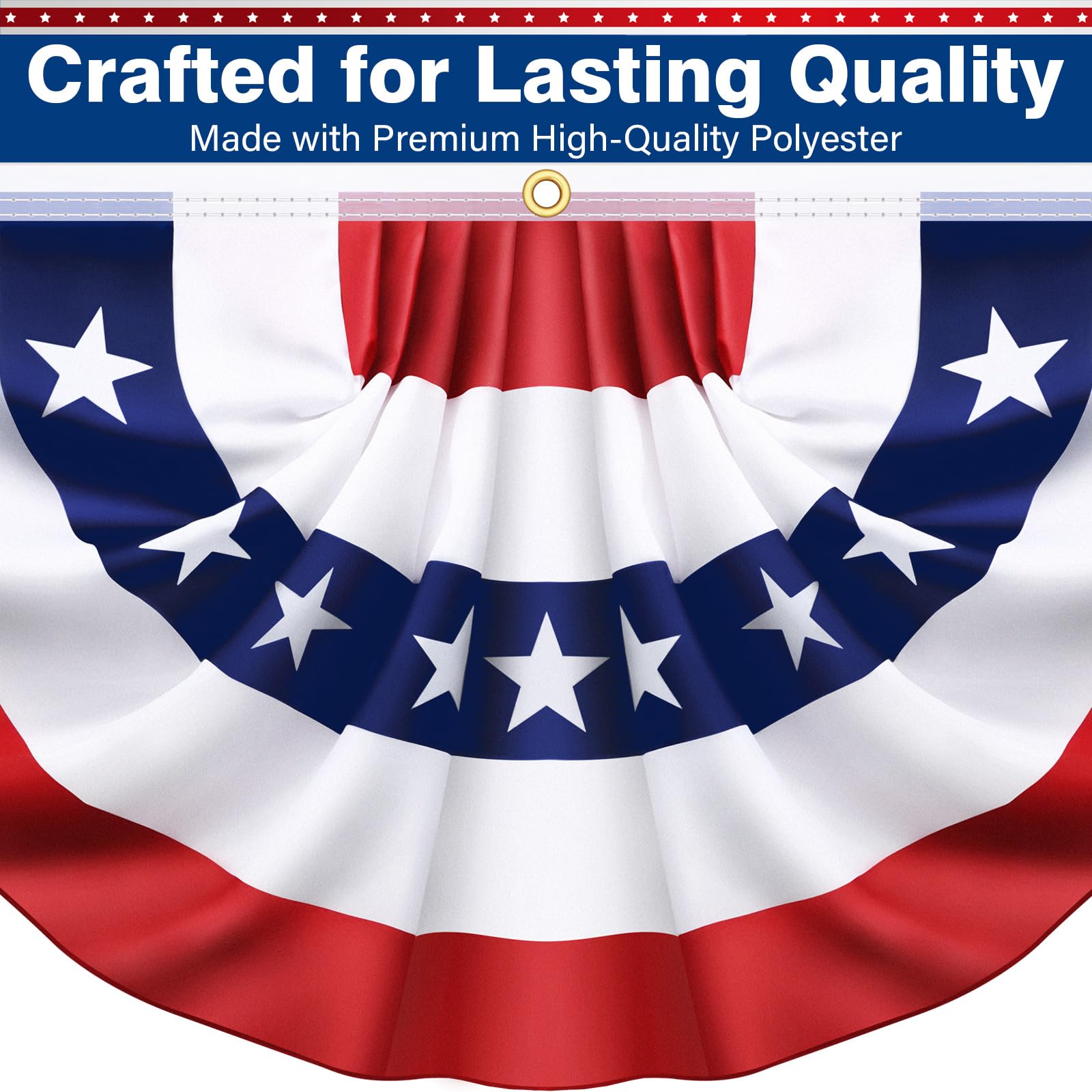 Lot de 6 fanions plissés américains - 1,5 x 0,9 m - 100 % polyester - Fabriqué en Chine - Bannière patriotique américaine pour l'extérieur - Rouge, blanc et bleu - Décoration commémorative du 4