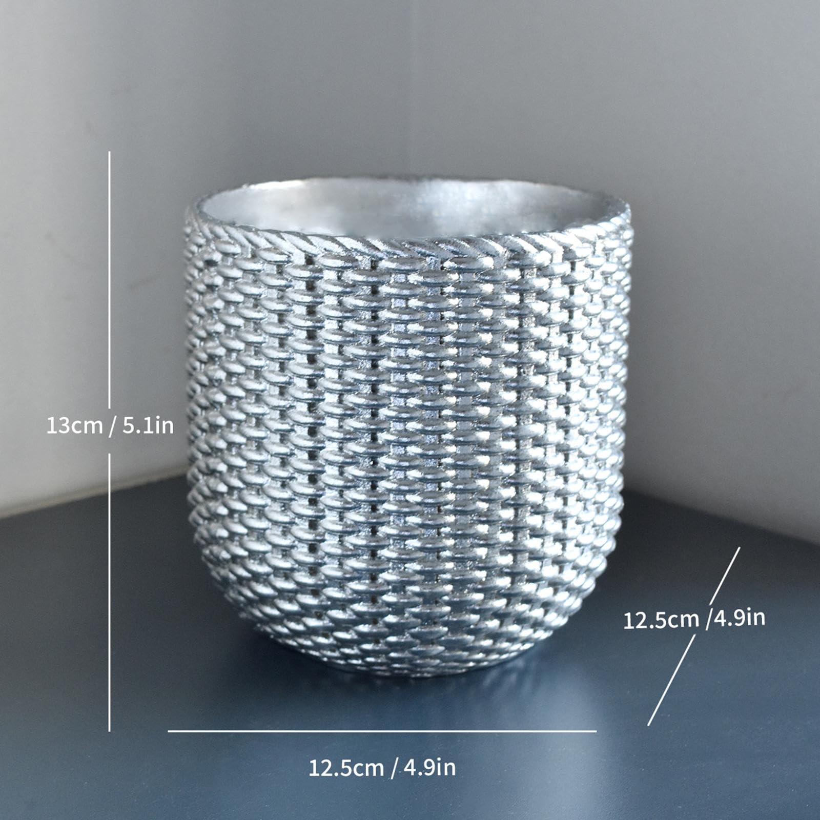 Vaso da Fiori in Resina, Ornamento da Scrivania, Contenitore per Piante, Vaso per Piante da Interno, Camera da Letto, Cilindro d'Argento