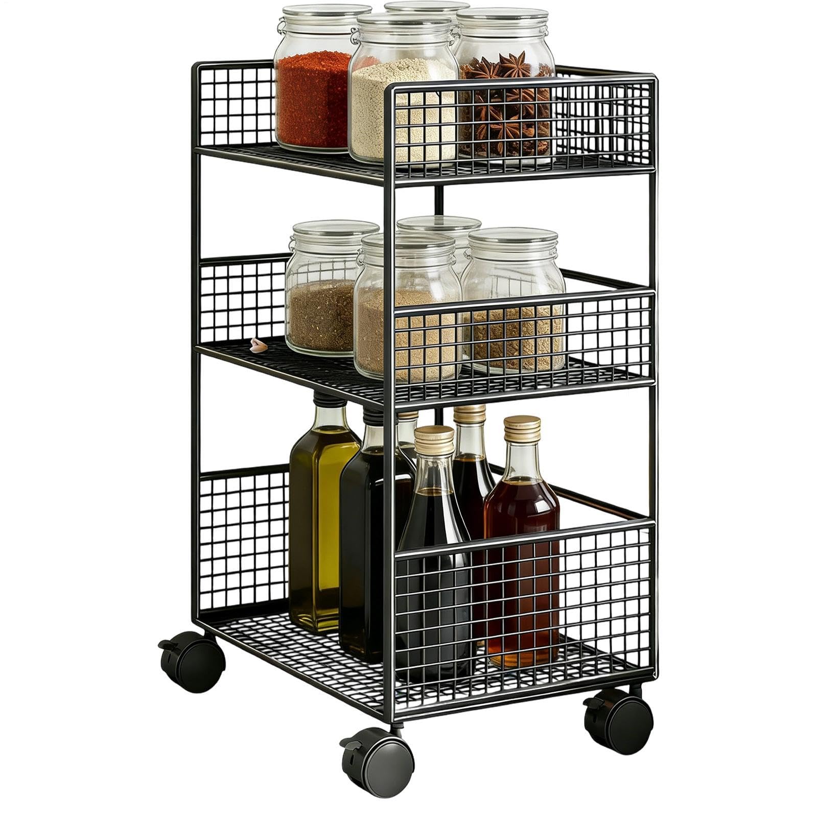 Rollwagen zur Aufbewahrung 3-stöckiger multifunktionaler Metall-Organizer | Rollcontainer auf Rollen für Küche, Büro, Reinigung, Zuhause, Handarbeit, Friseur,