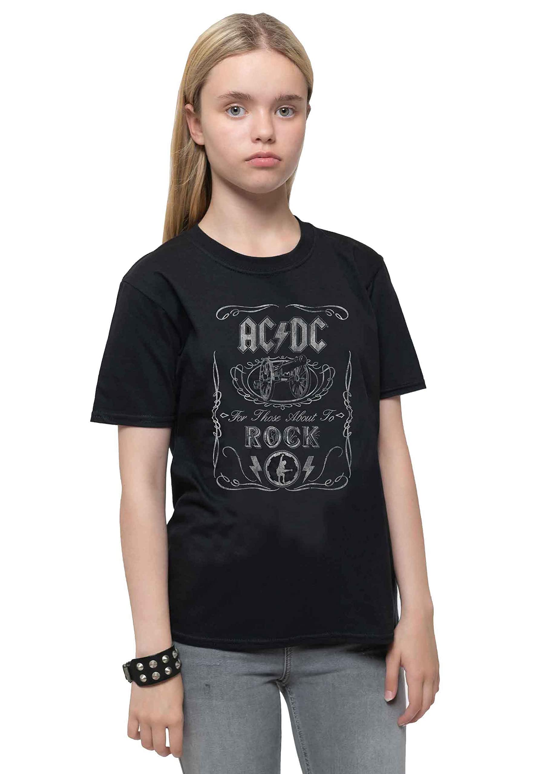 AC/DC Kids T Shirt Vintage Cannon Swing Band Logo Official Black Ages 3-10 yrs, black set, XS