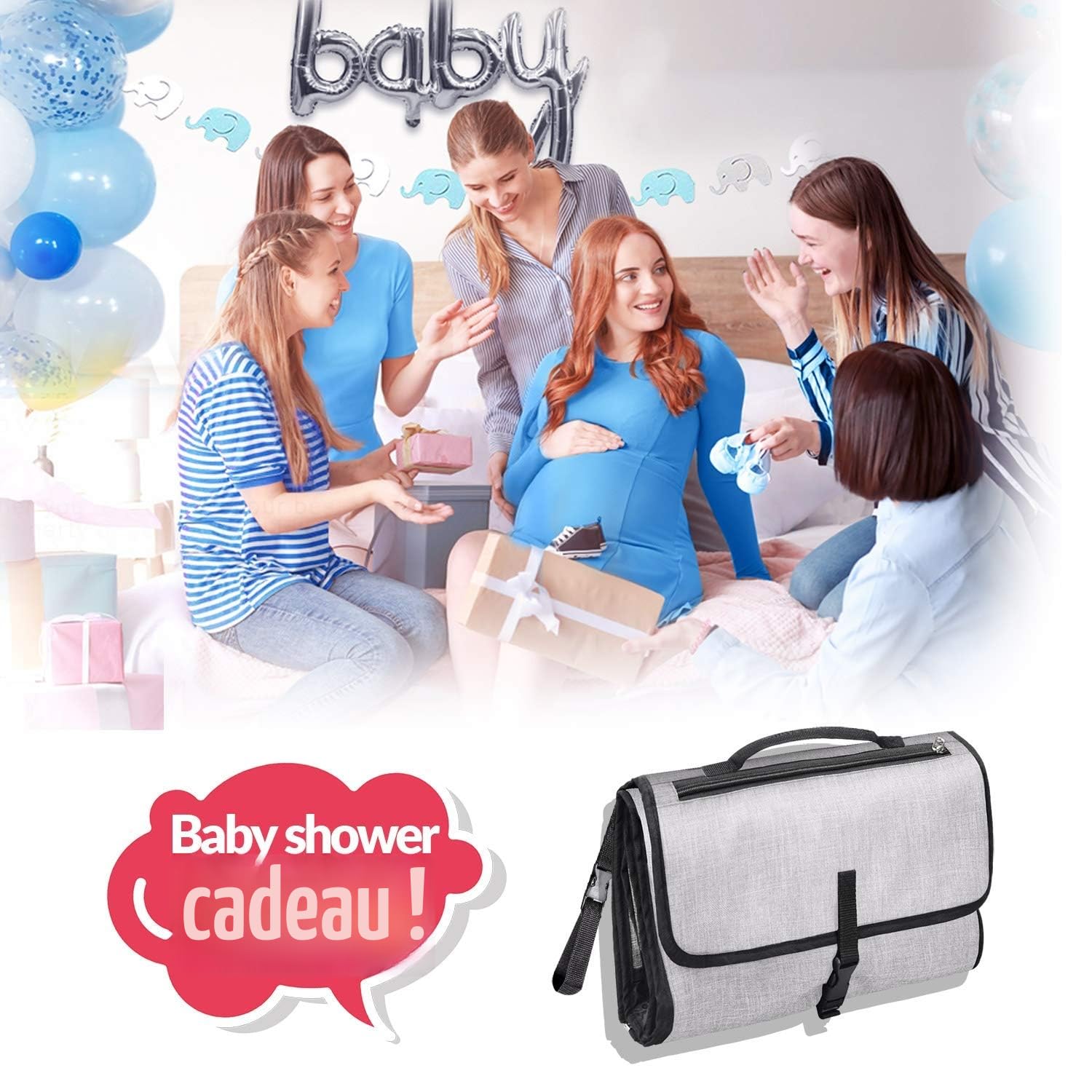 Matelas à langer portable et imperméable XL - Ce matelas à langer est un sac amovible composé de 6 poches avec un distributeur de lingettes et un coussin confortable pour la tête de bébé.