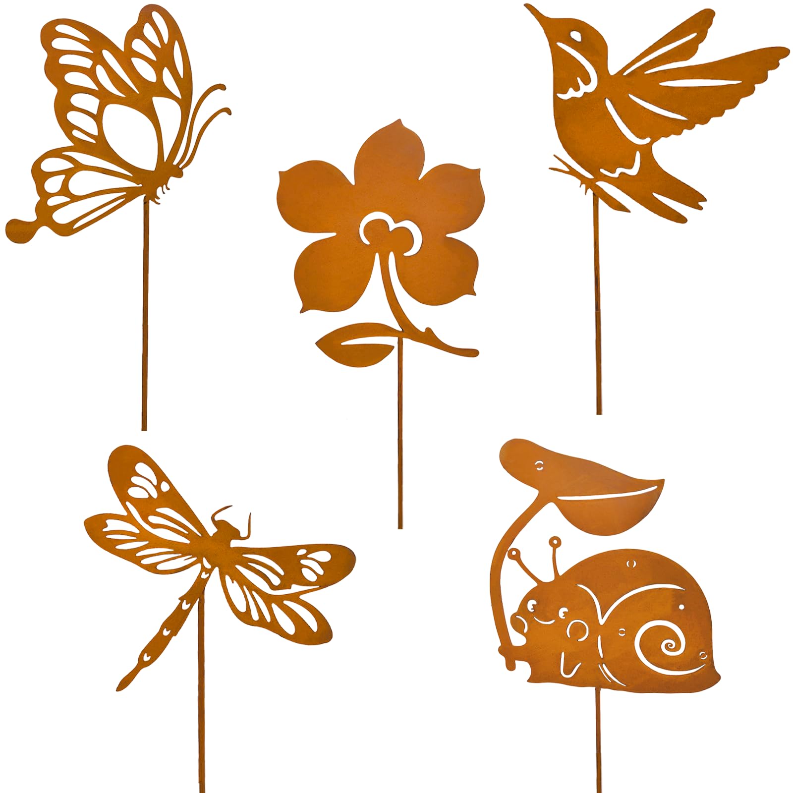 Ljevandria Garden Decoration Rust 5 Pieces Garden Stake Metal Butterfly Garden Decoration for Outdoor Rust Decoration Patina Flower Stake Decoration Spring Summer Easter for Patios Flower Pot Balcony