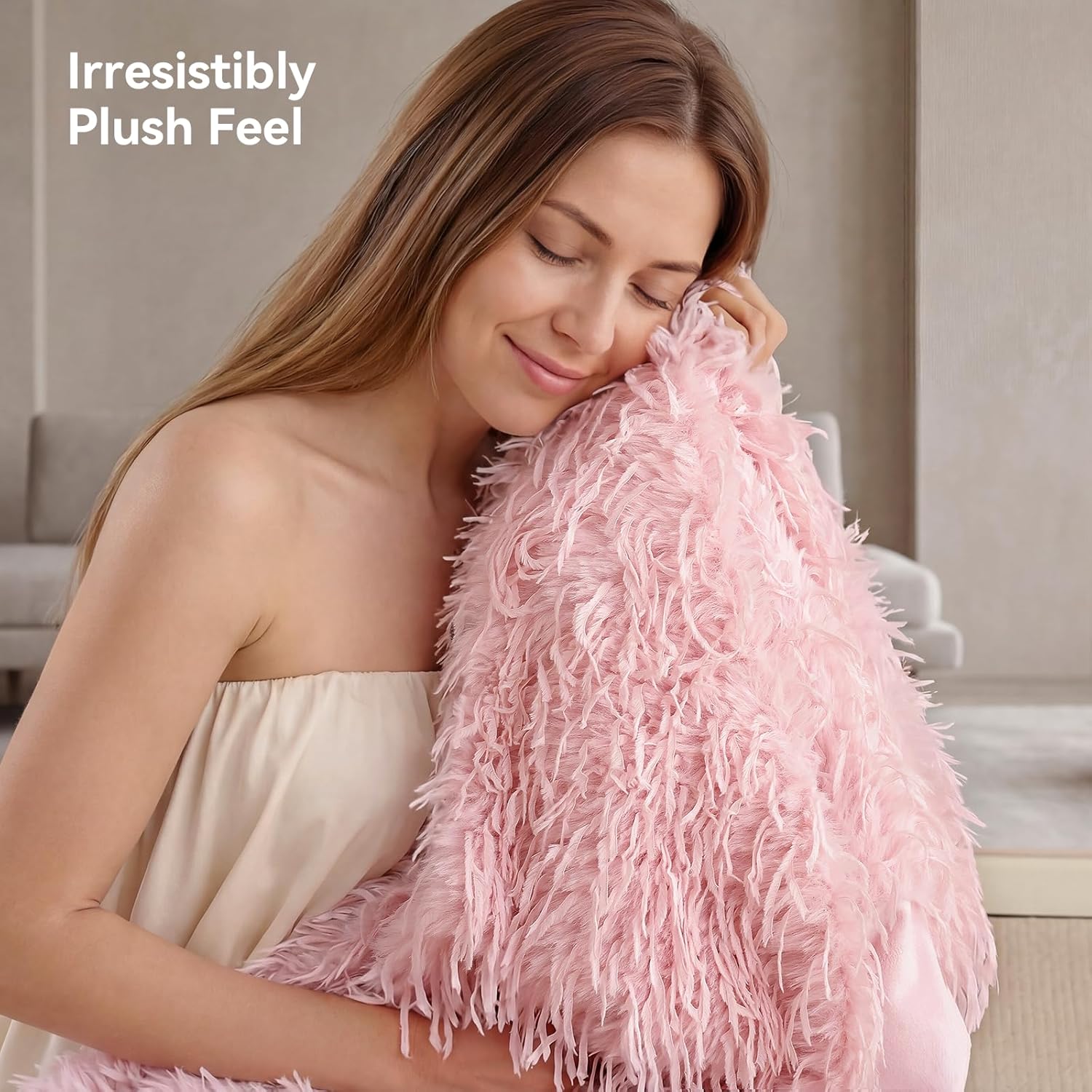 weigelia Fluffy Faux Fur Throw Blanket – Soft Cozy Fuzzy Blanket for Couch, Feather-Style Plush Shaggy Throw, Elegant Decor for Bed & Women, Light Pink