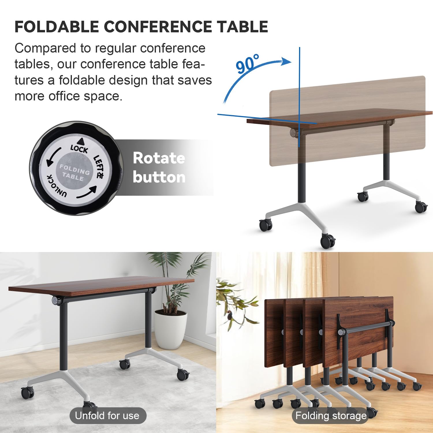 Folding Conference Room Tables Seminar Conference Table Modern Flip Top Training Meeting Tables Conference Room Table with Wheels — view 2