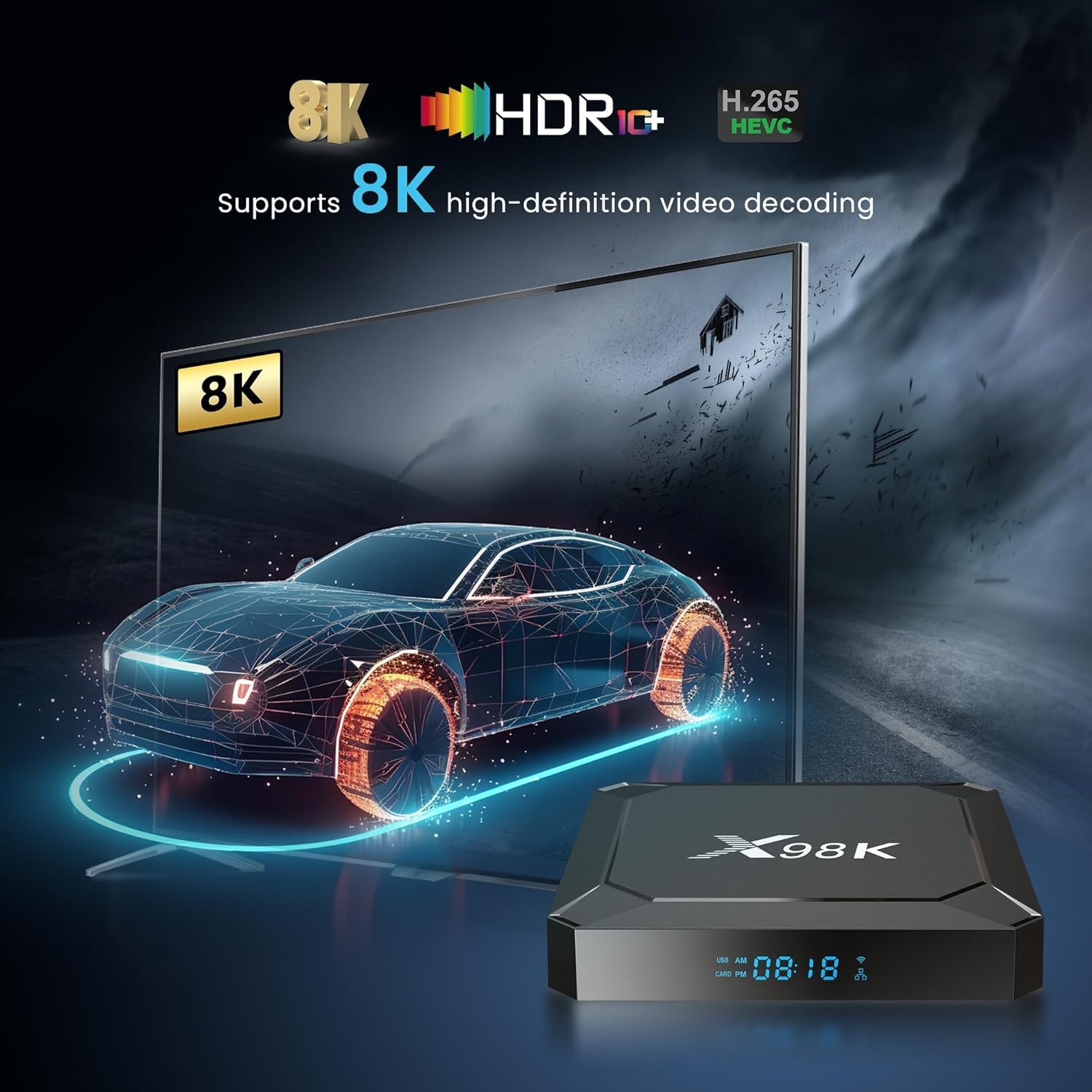 Boîtier TV Android 13.0 Android TV Box X98K 4GB RAM 32GB ROM RK3528A CPU Quad Core Arm Cortex A53 Android Box Support 2.4/5.0GHz WiFi6 BT5.X 4K 100M Ethernet USB 3.0/2.0 TV Box Android