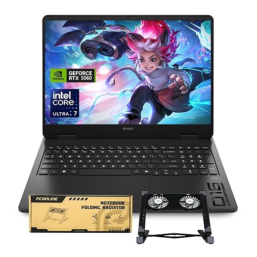 HP OMEN 16 Ultra Slim RTX 5060 2025 AI Pro Gaming Laptop, 16" FHD+ 144Hz, Intel Ultra 7 255H(Beats Intel i7-14700), NVIDIA RTX 5060, 32GB DDR5 RAM, 1TB SSD, Bundle with PCO Laptop Cooler