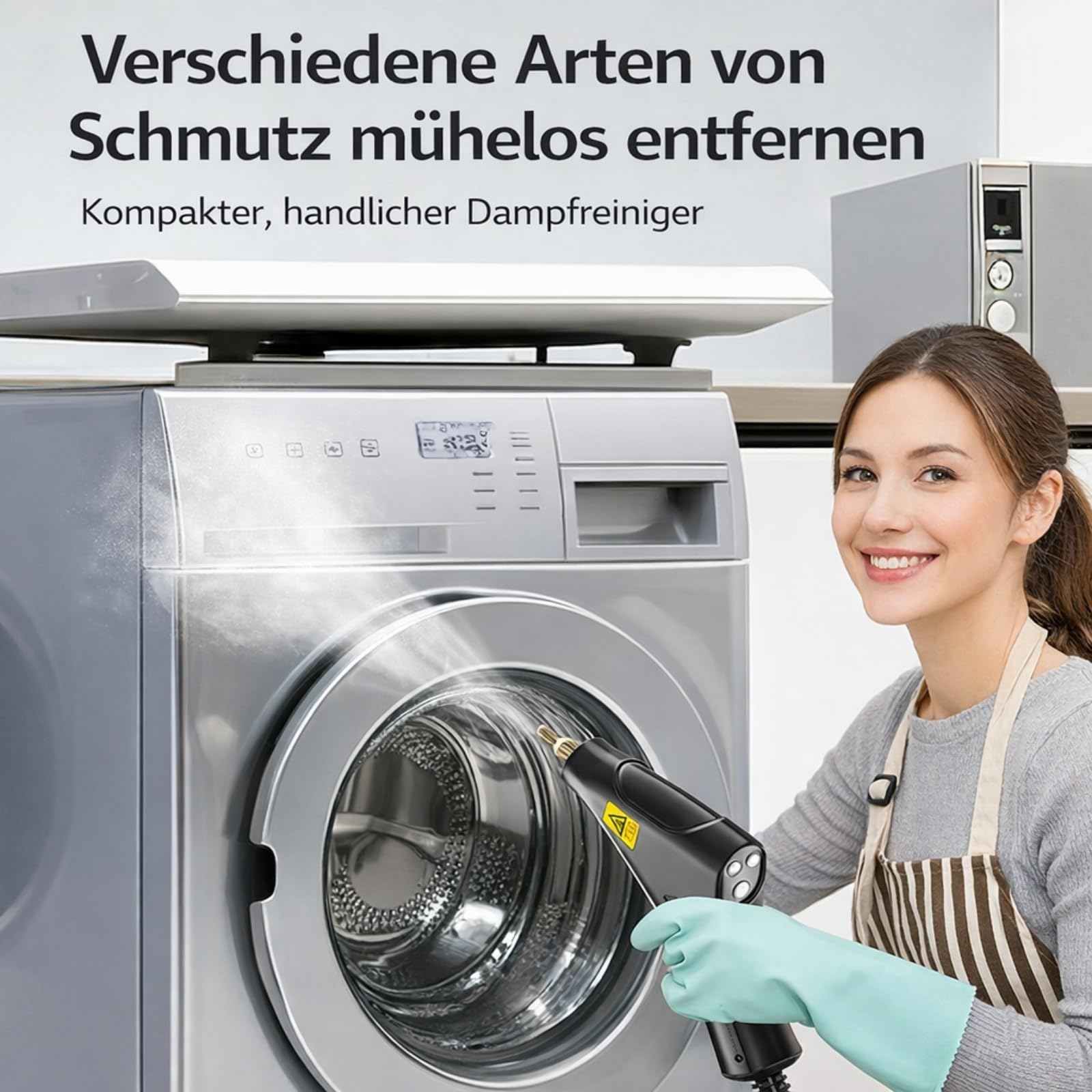 2500W Hand-Dampfreiniger mit 15s Schnellaufheizung & 6 Stufen, tragbarer Hochdruck-Dampfreiniger für Böden & Küche, Multi-Oberflächen-Dampfgerät (black)
