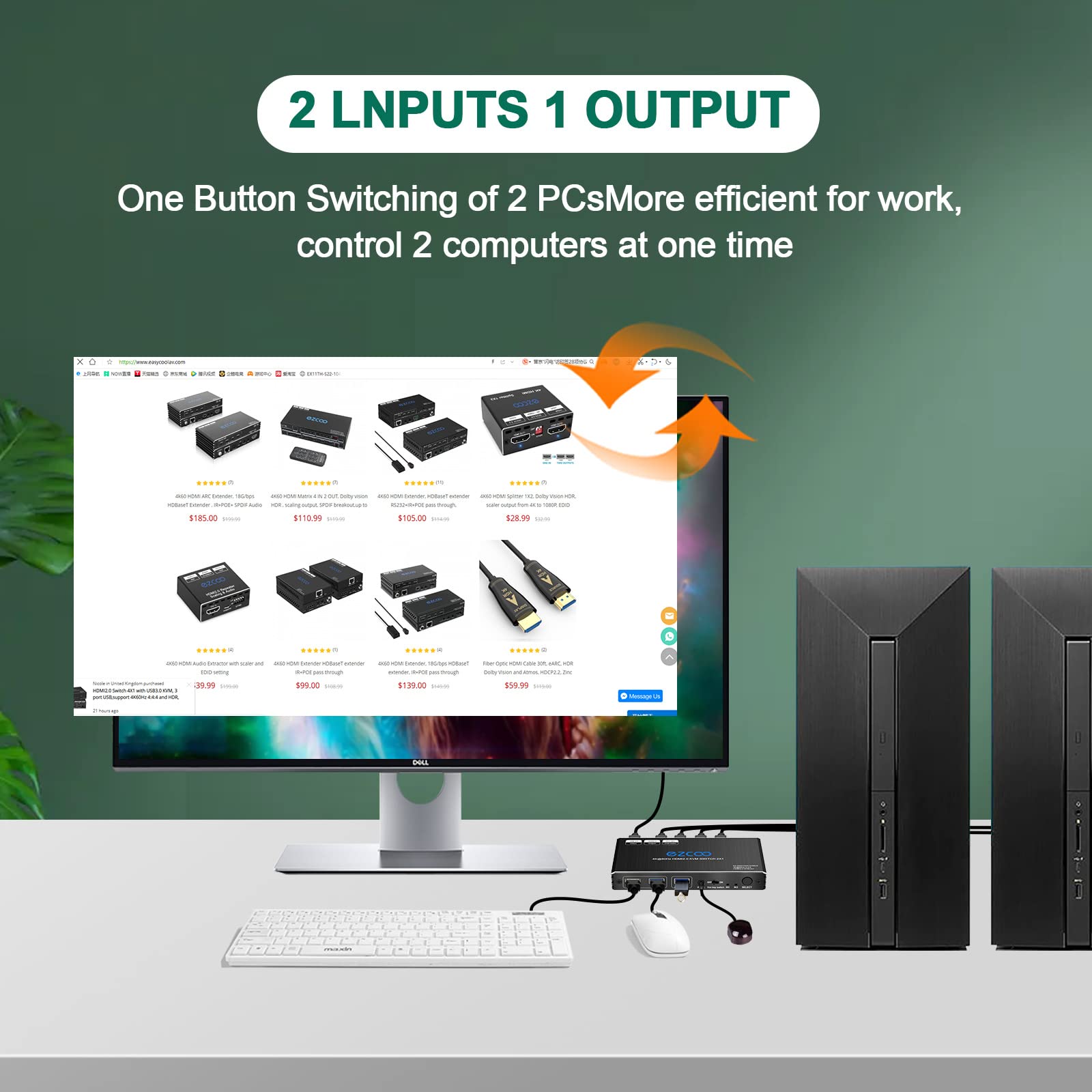 Switch HDMI KVM Per 2 PC - Condivisione Mouse, Tastiera, Hard Disk, Fino A 4K, Con Cavi Inclusi - Foto 4