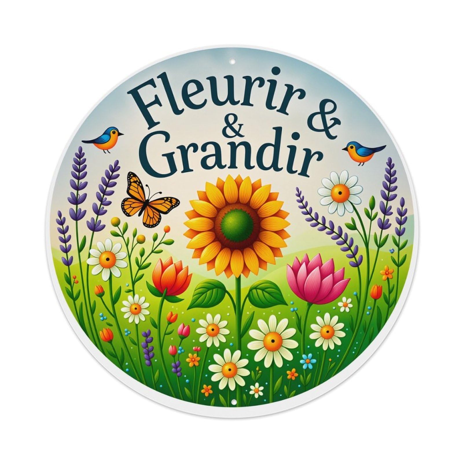 Flower Garden Birds Butterfly Sunflower Round Tin Sign Vintage Style Metal Sign Home Bar Garden Wall Plaque Decor Metal Poster 8x8 Inch