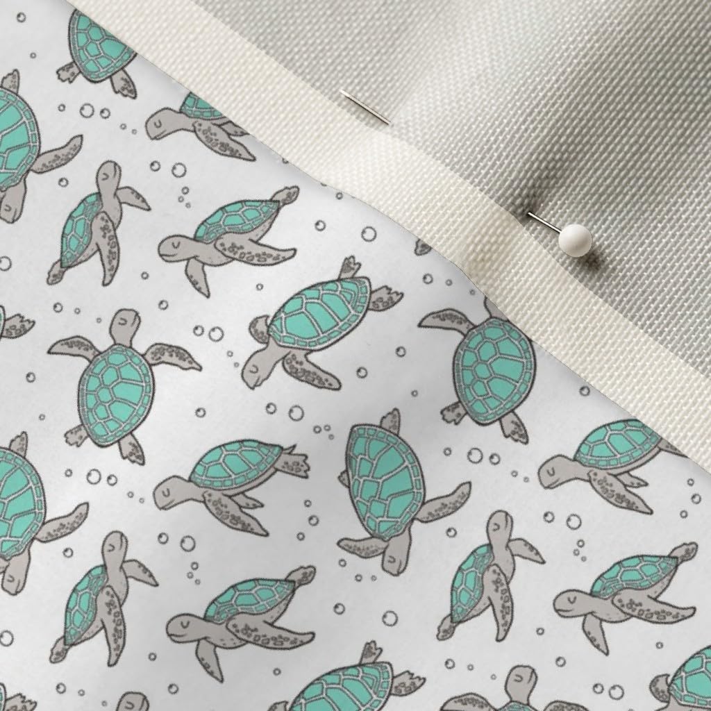 Spoonflower Fabric - Sea Turtles Nautical Ocean Mint Green White Tiny Small Turtle Fish Printed on Upholstery Velvet Fabric Fat Quarter - Upholstery Home Decor Bottomweight Apparel