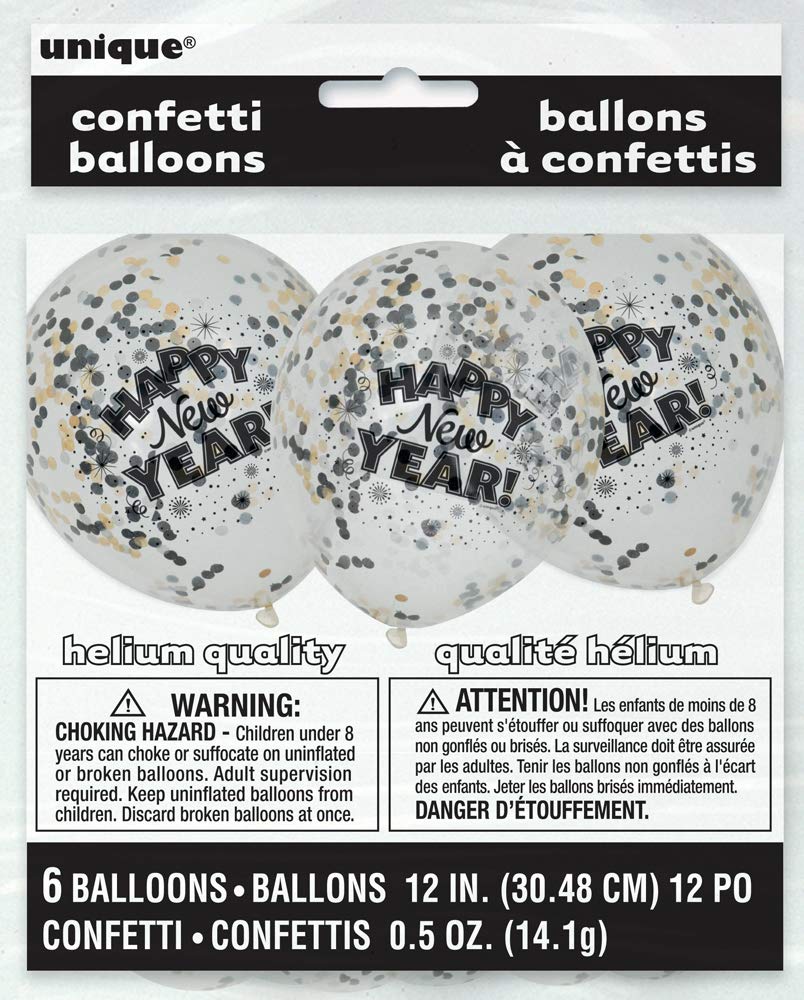 12” Happy New Year Confetti Balloons, 6ct