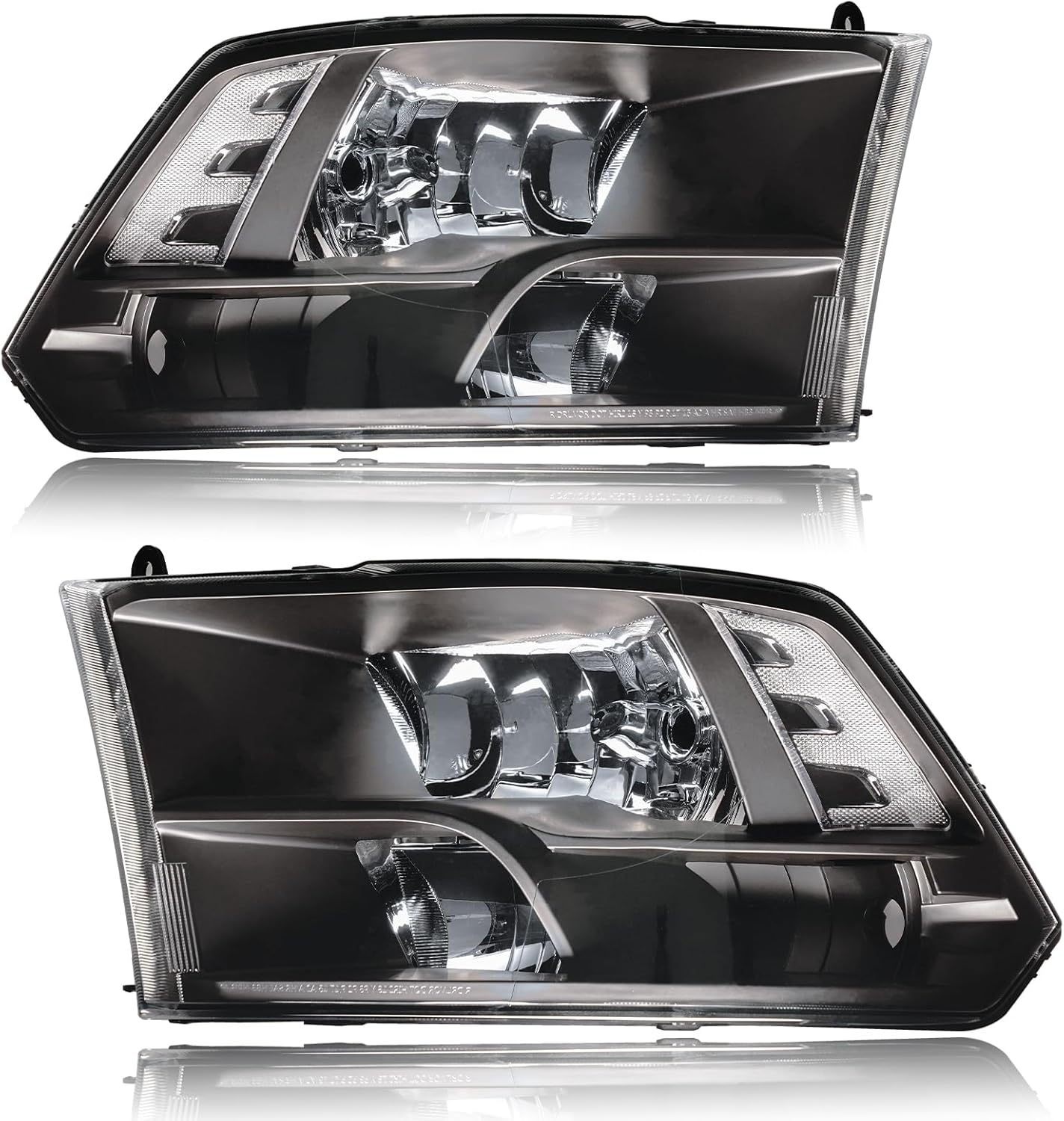 Headlights for Dodge Ram 1500 2009-2018 & Dodge Ram 2500 3500 4500 550010-18 Only Factory Quad Style Halogen Headlamp Black Housing Clear Reflector Black Housing Clear Reflector 2009-2018 Dodge Ram 1500 2500 3500 4500 5500