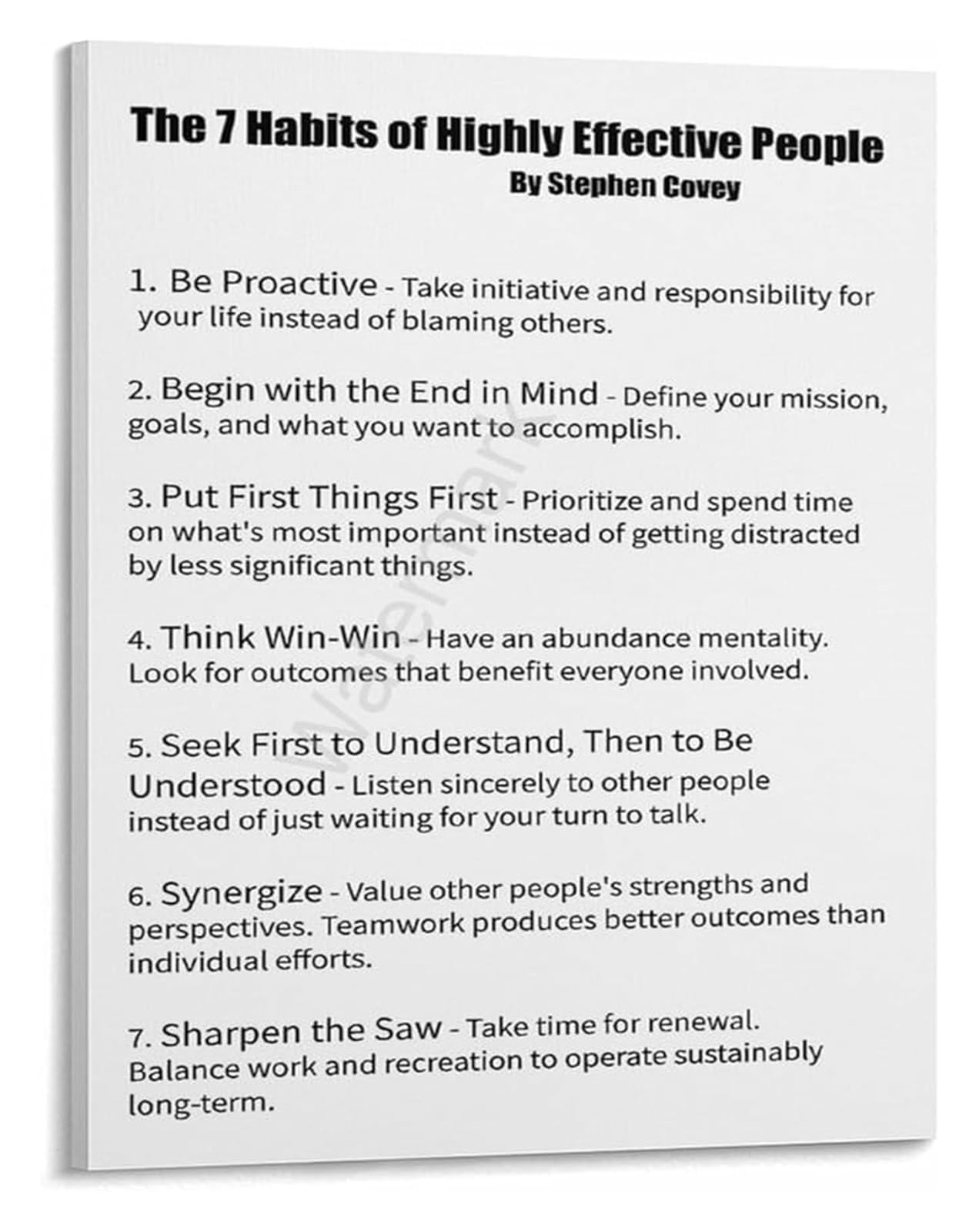 MDBJTCYZN 7 Success Habits Motivational Quote Canvas Wall-Art Inspirational Print for Office Conference Room