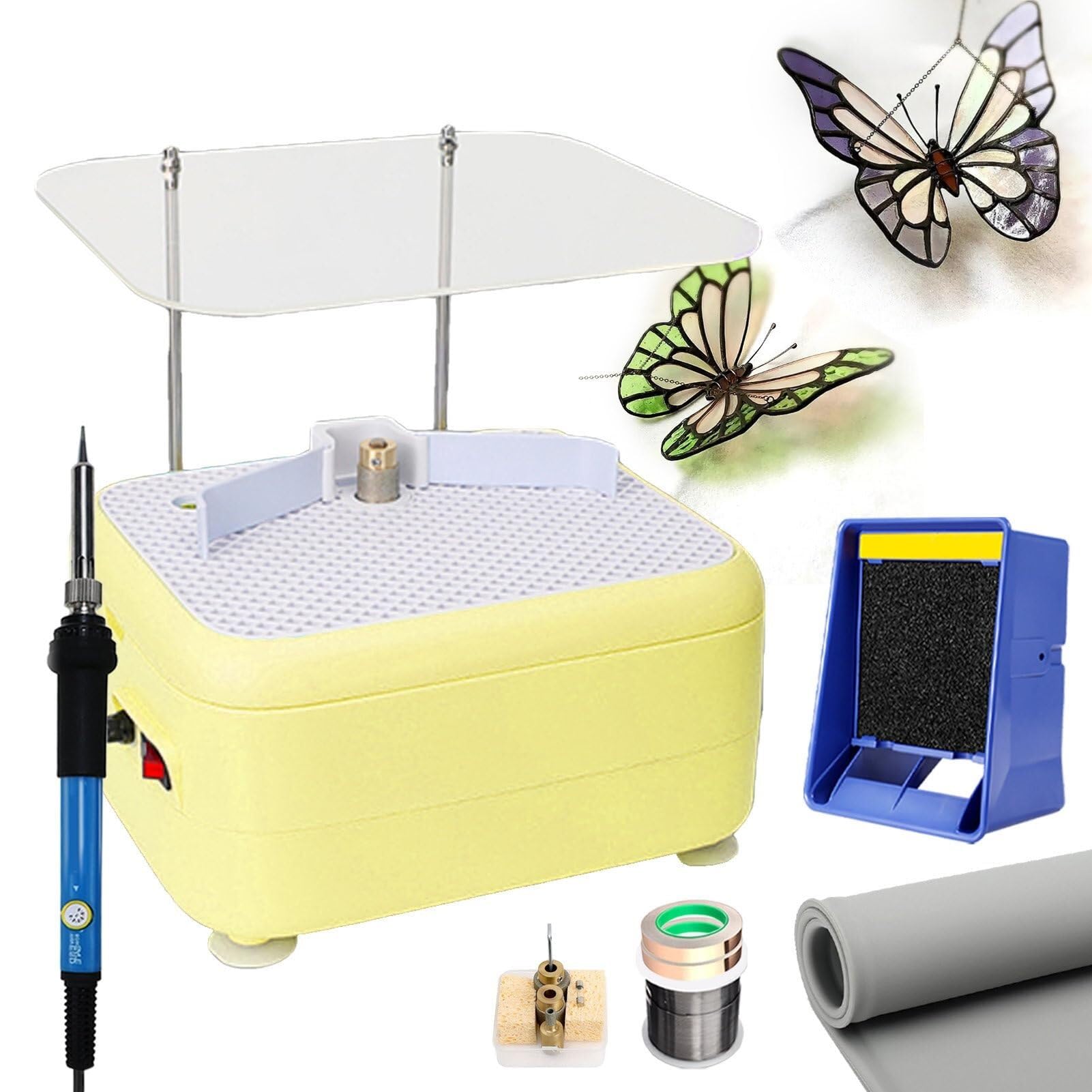 Zestaw startowy do szlifowania witraży z płytą osłonową, do szlifowania i kształtowania dzieł sztuki DIY, zawiera 1-calowe i 3/4-calowe i 1/4-calowe bity szlifierskie oraz zesta(Żółty