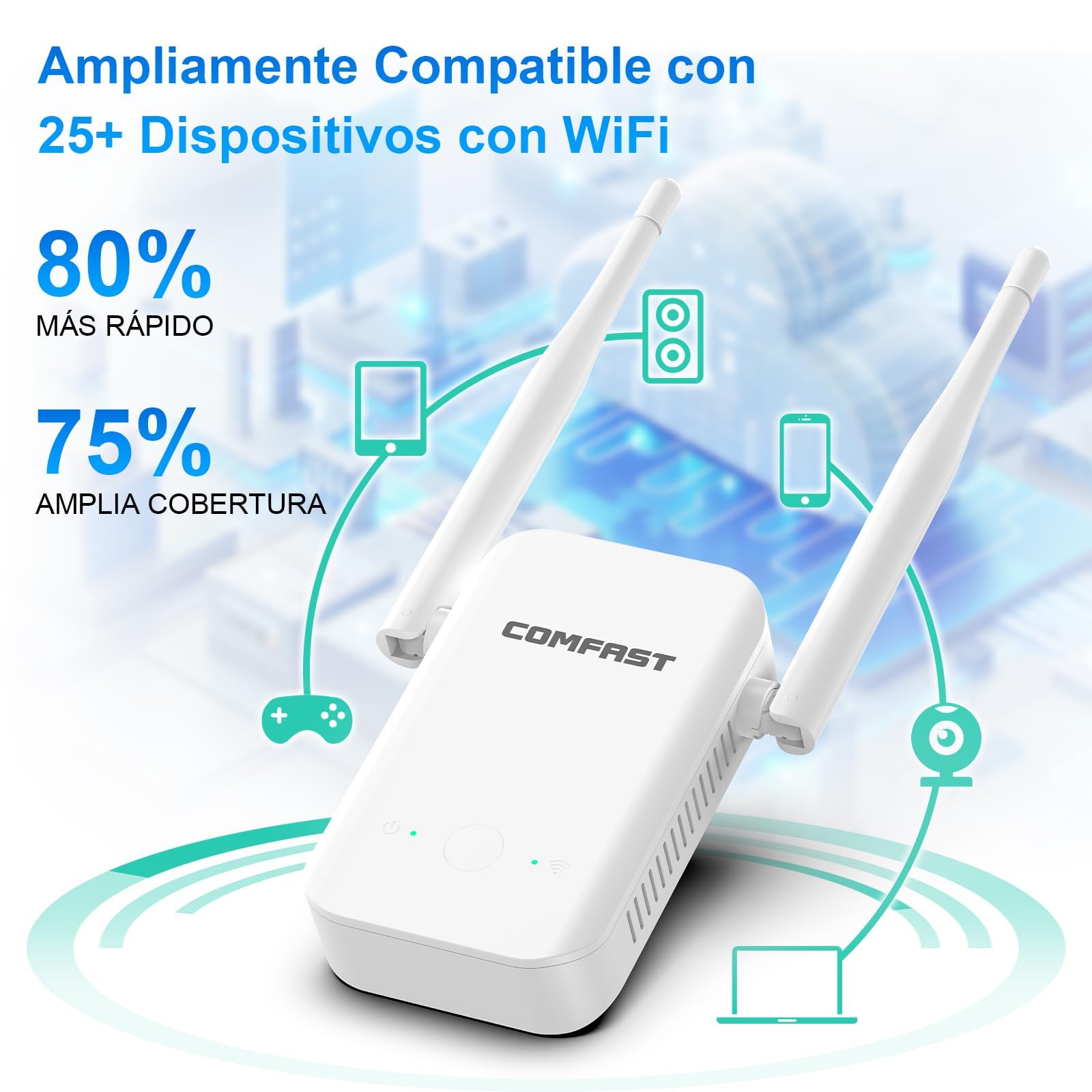 COMFAST Repetidor WiFi N300Mbps, Amplificador Señal WiFi para Casa y Oficina con 2 Antenas Externas, Extensor de Cobertura, Botón WPS, Indicador de Señal, Compatible con los Routers — view 4