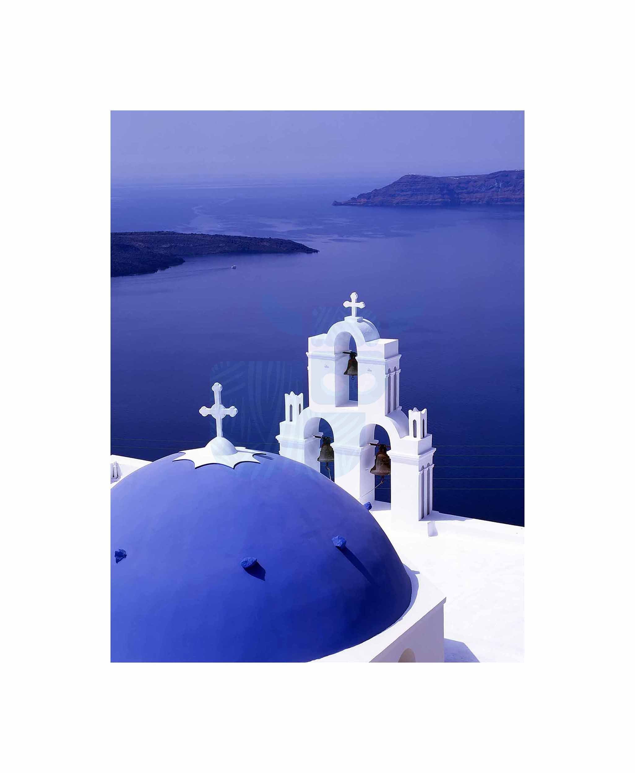 Wee Blue Coo Santorini Church Blue Domed Roof Greece Home Art Picture Canvas Print