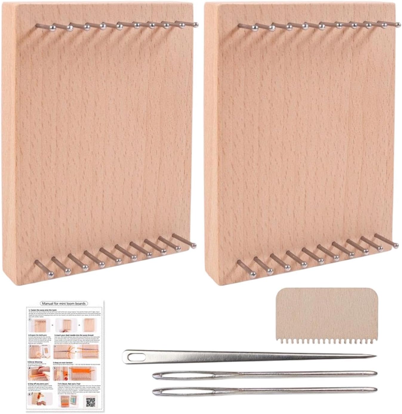 Mini Weaving Loom - 2-Piece Knitting Board Kit with Comb and Needles