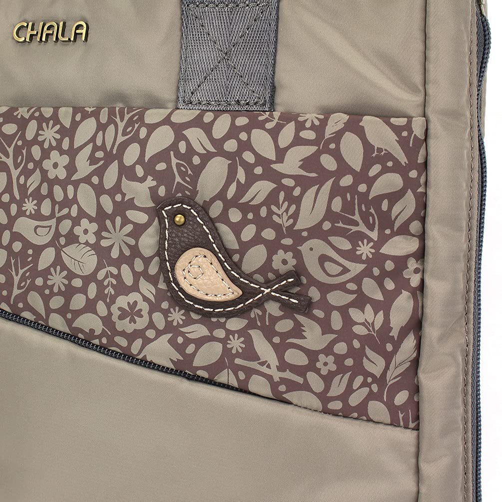 CHALA CV-Venture Zip-Around Tote - RFID Protected Expandable Shoulder Purse Tote Bag with Detachable Crossbody Strap - Bird - khaki