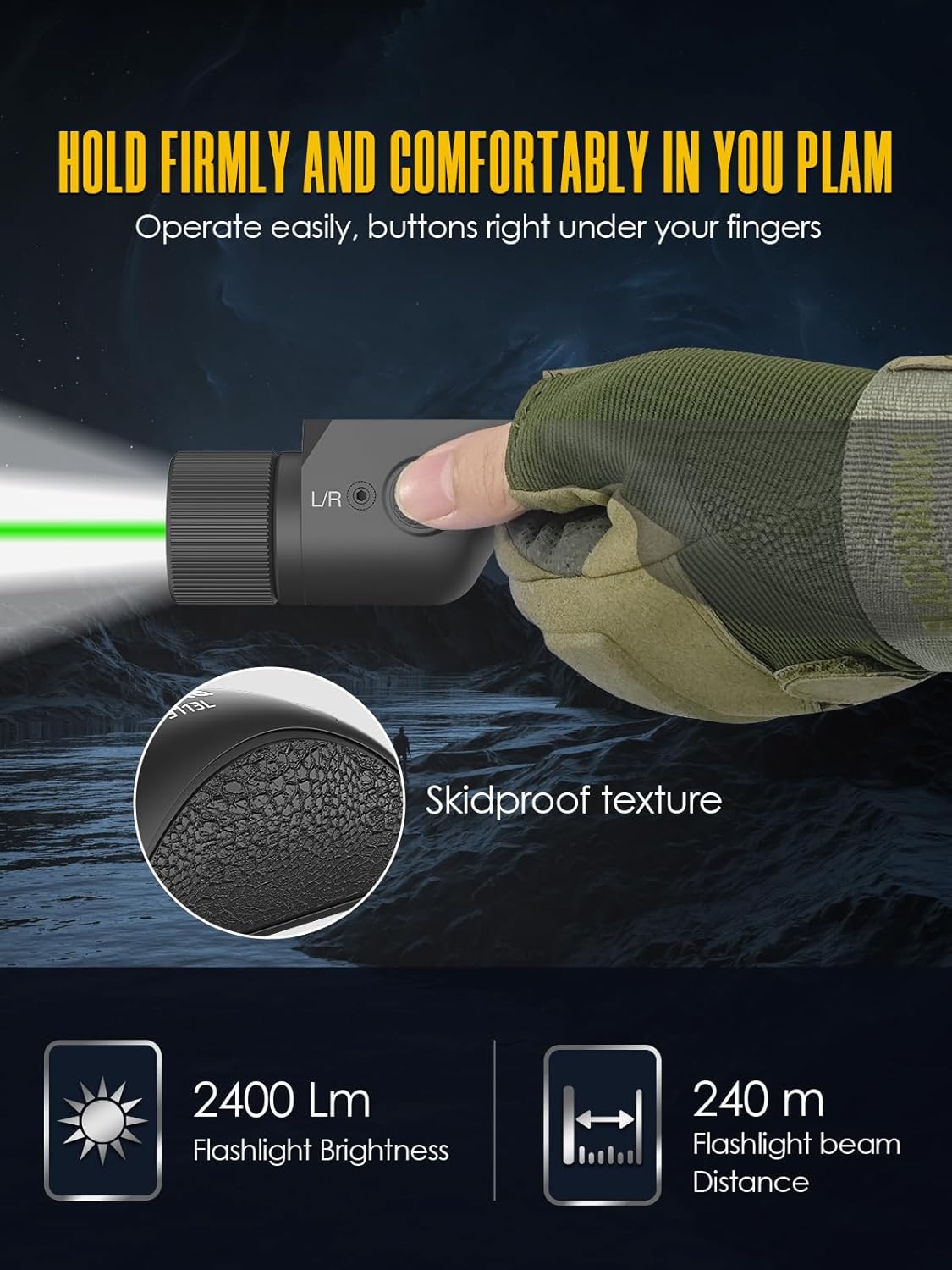 2400 Lumen Green Laser Light Combo for Picatinny and Mlok Rail, Rifle Light with Momentary/Strobe Mode