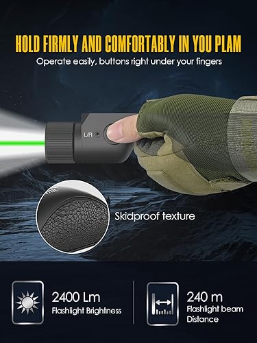 Miniatura 6 de Combo de luz láser verde de 2400 lúmenes para riel Picatinny y Mlok, luz de rifle con modo momentáneo/estroboscópico