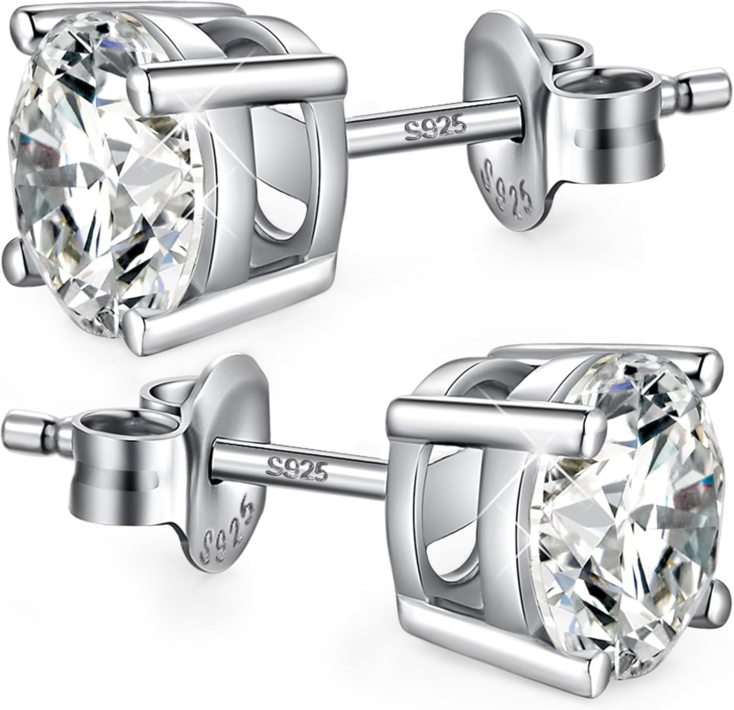 Jiamiaoi Earrings for Men Women Hypoallergenic 925 Sterling Silver Cubic Zirconia CZ Stud Earrings4mm-8mm