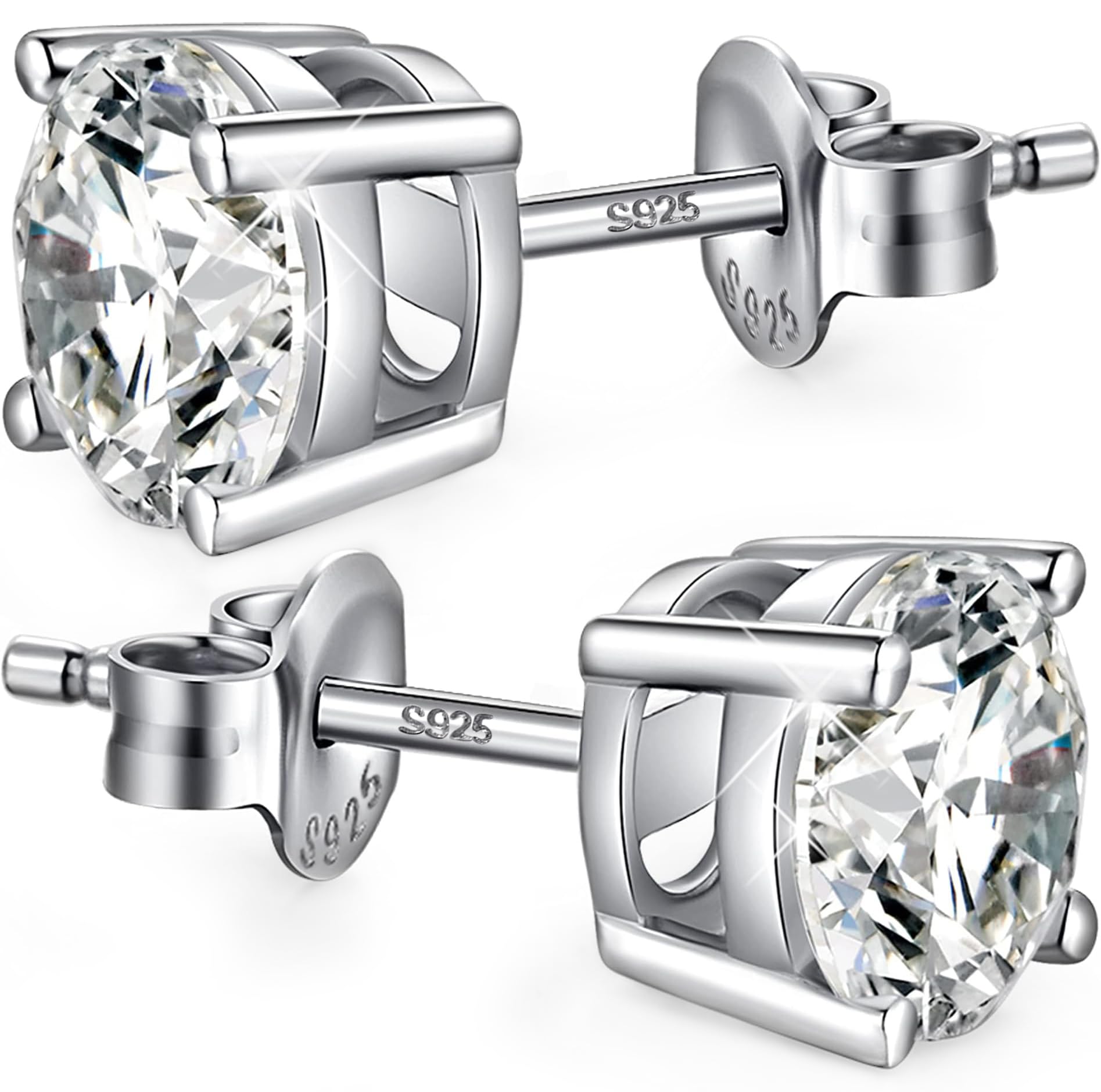 jiamiaoi 18K Weißgold Plattiert Brillant Diamant Ohrstecker Silber 925 Sterling Silber Ohrringe Stecker für Damen Herren 4mm-8mm