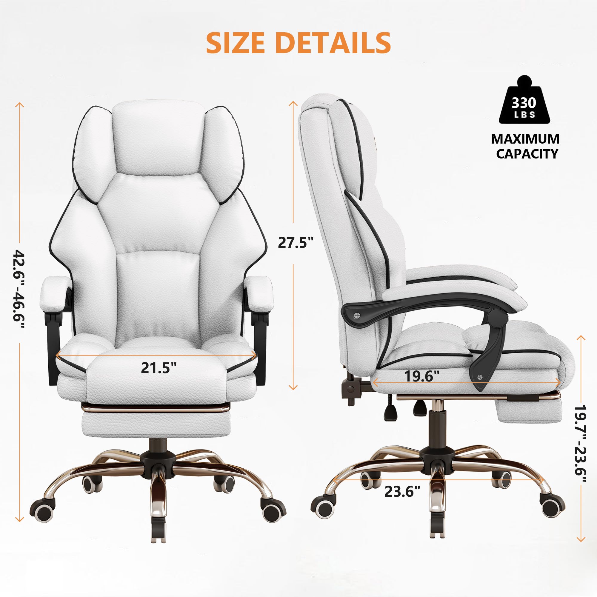 Sedia da Ufficio Direzionale con Schienale Alto, per Computer E Gaming, in Pelle, con Poggiapiedi, Ergonomica, per Persone Alte E Grandi, Grigio, Taglia Unica