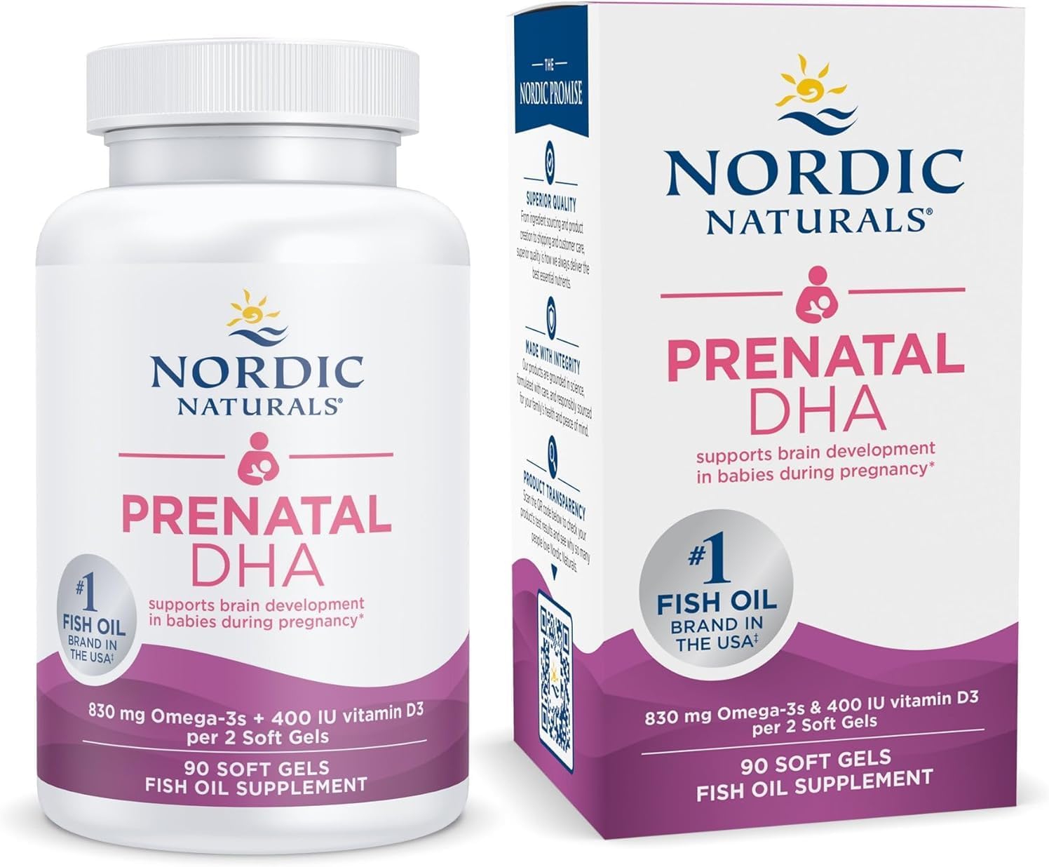 Prenatal DHA, Unflavored - 90 Soft Gels - 830 mg Omega-3 + 400 IU Vitamin D3 - Supports Brain Development in Babies During Pregnancy & Lactation - Non-GMO - 45 Servings