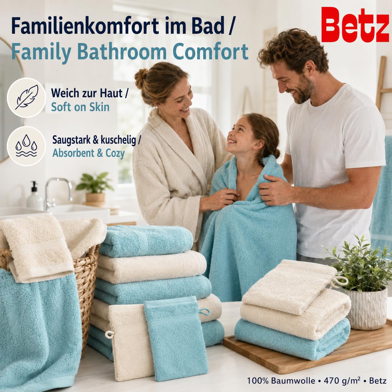 Betz set di 1 asciugamani Premium 100% cotone 2 teli doccia 4 asciugamani 2 asciugamani per ospiti 2 guanti da bagno 2 lavette