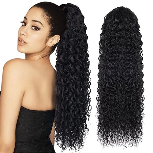 FASHION LINE Extensiones de cola de caballo sintéticas con clip para mujer, cola de caballo rizada afro con clip en cola de caballo de 26 pulgadas