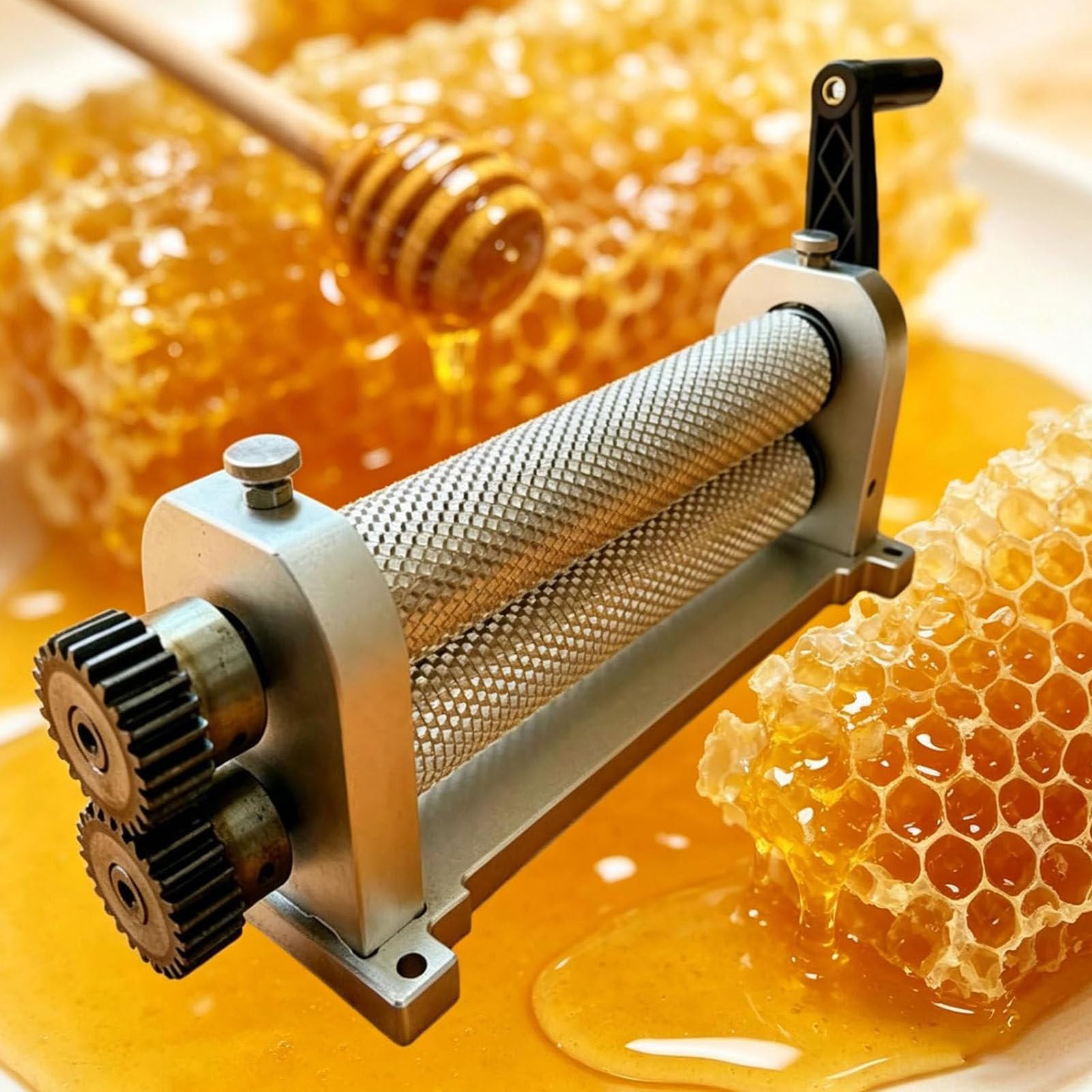 LSBHPPD Aluminum Alloy Honeycombs Printing Stamper, Interchangeable Cell Sizes Beekeeping Tool, Beeswax Foundation Mill with Engraved Rollers for Production of Honeycombs/Bee Wax/Sheet Mill 5.4mm