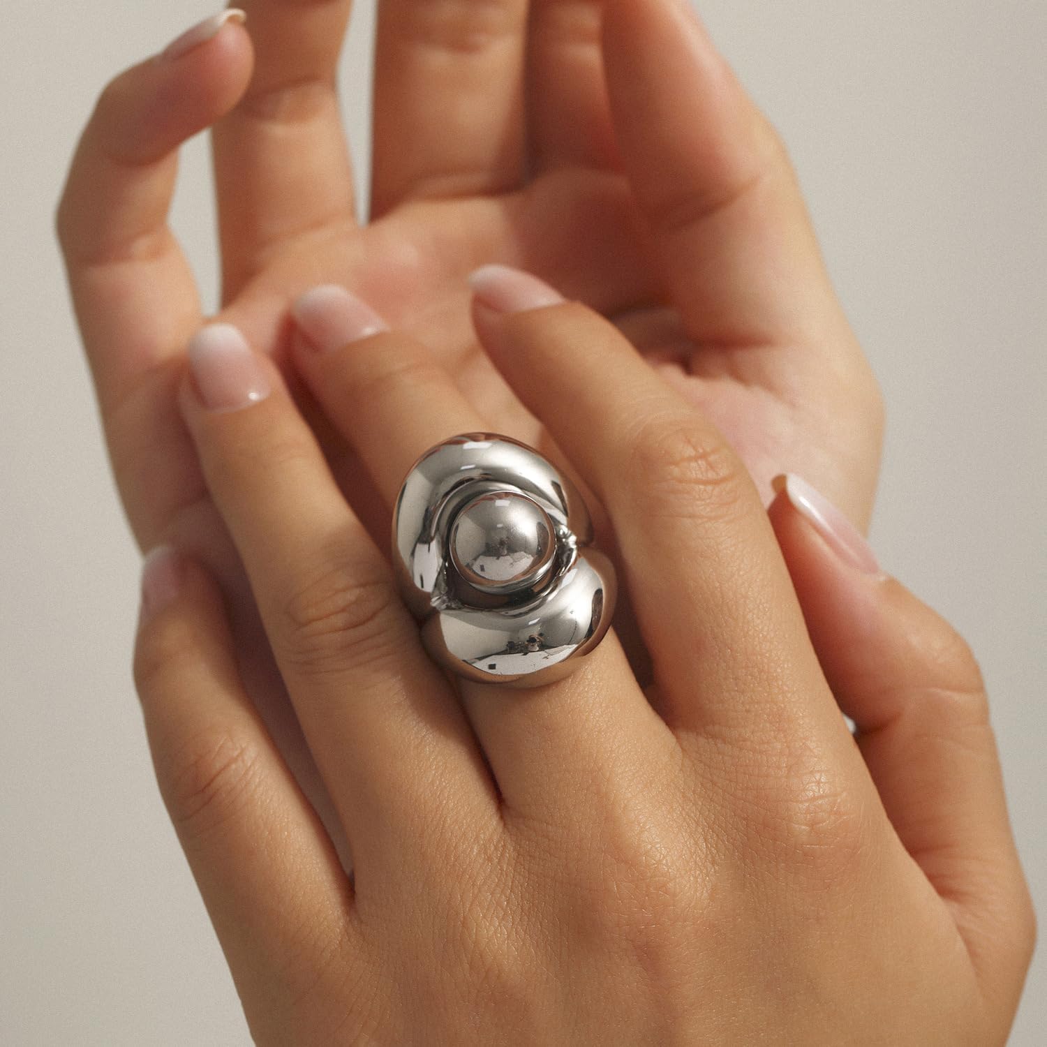 Kokoma Round Ball Chunky Gold-Tone Ring for Women Layered Statement Ring Exaggerated Oval Thick Dome Finger Band Geometric Stackable Rings Comfort Fit - Image 2