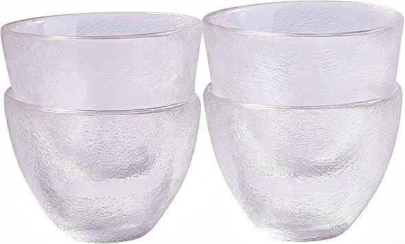 Glass Sake Cup Set of 4, 2.32 Clear Textured Small Drinking Cups